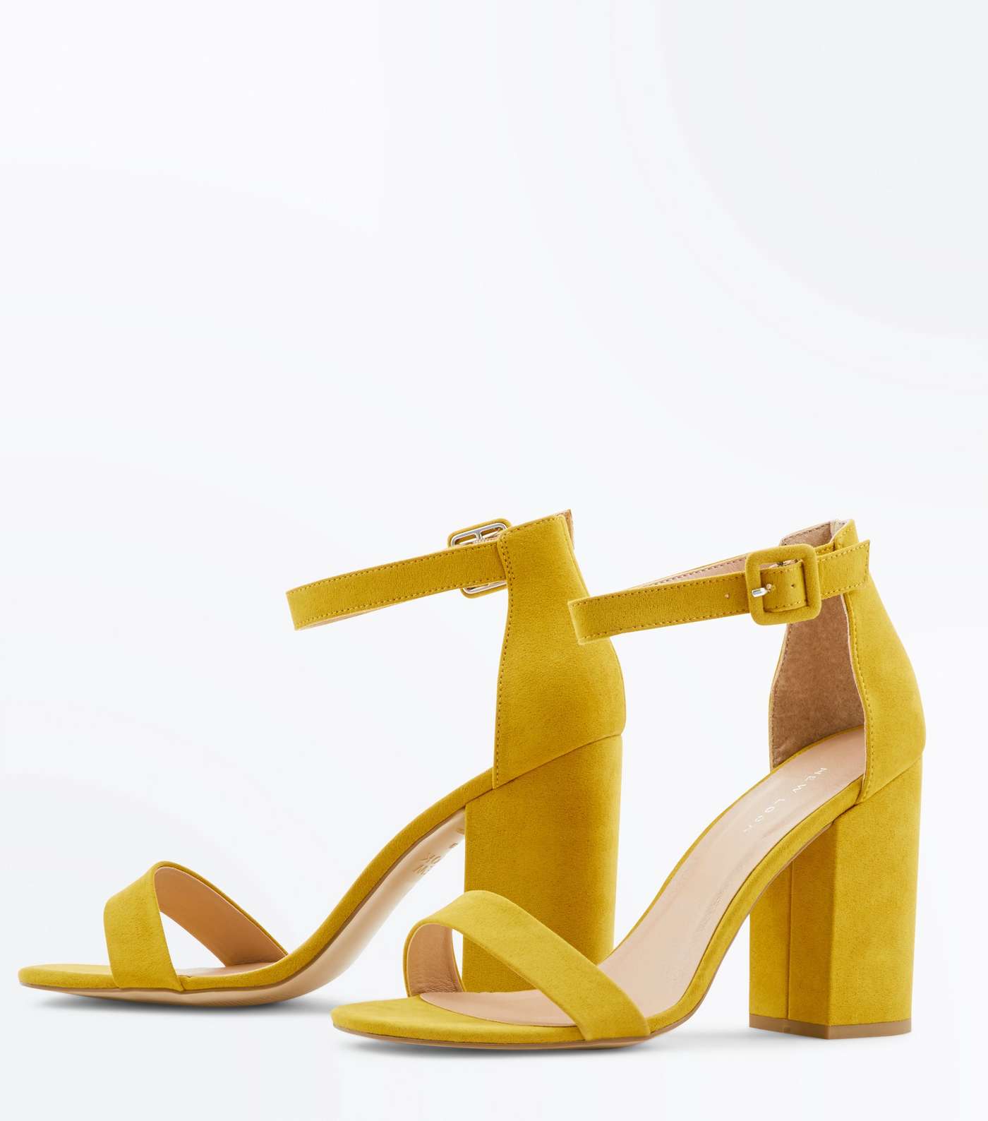 Mustard Suedette Ankle Strap Block Heels Image 3