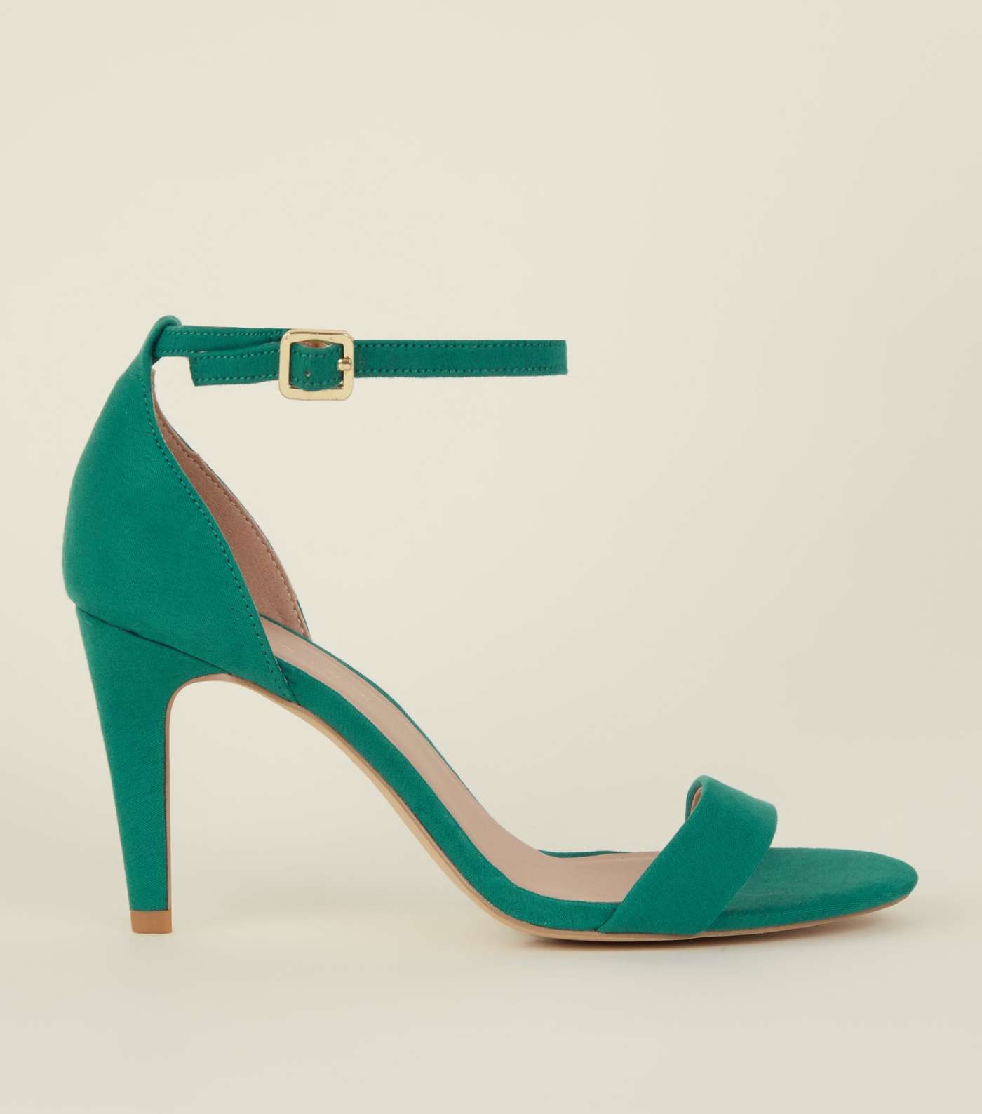 Wide Fit Green Suedette Ankle Strap Heels