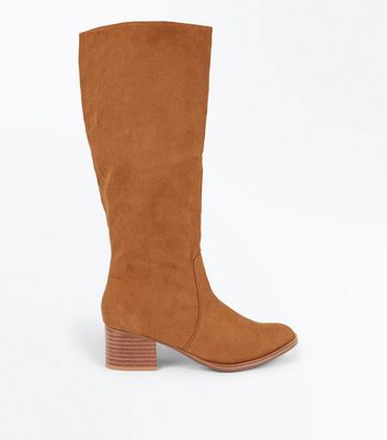 tan knee high boots block heel