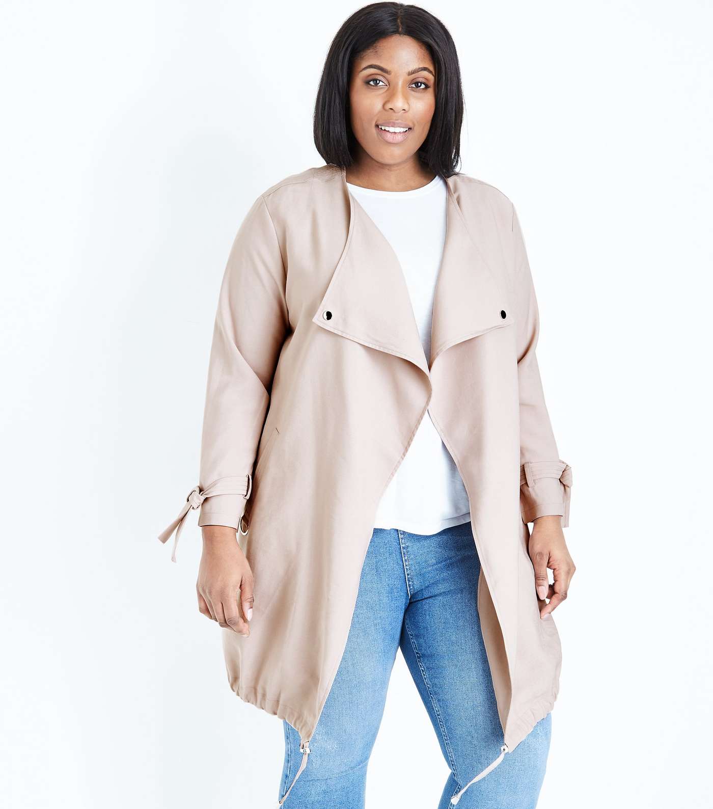 Curves Pale Pink Waterfall Collar Duster Jacket