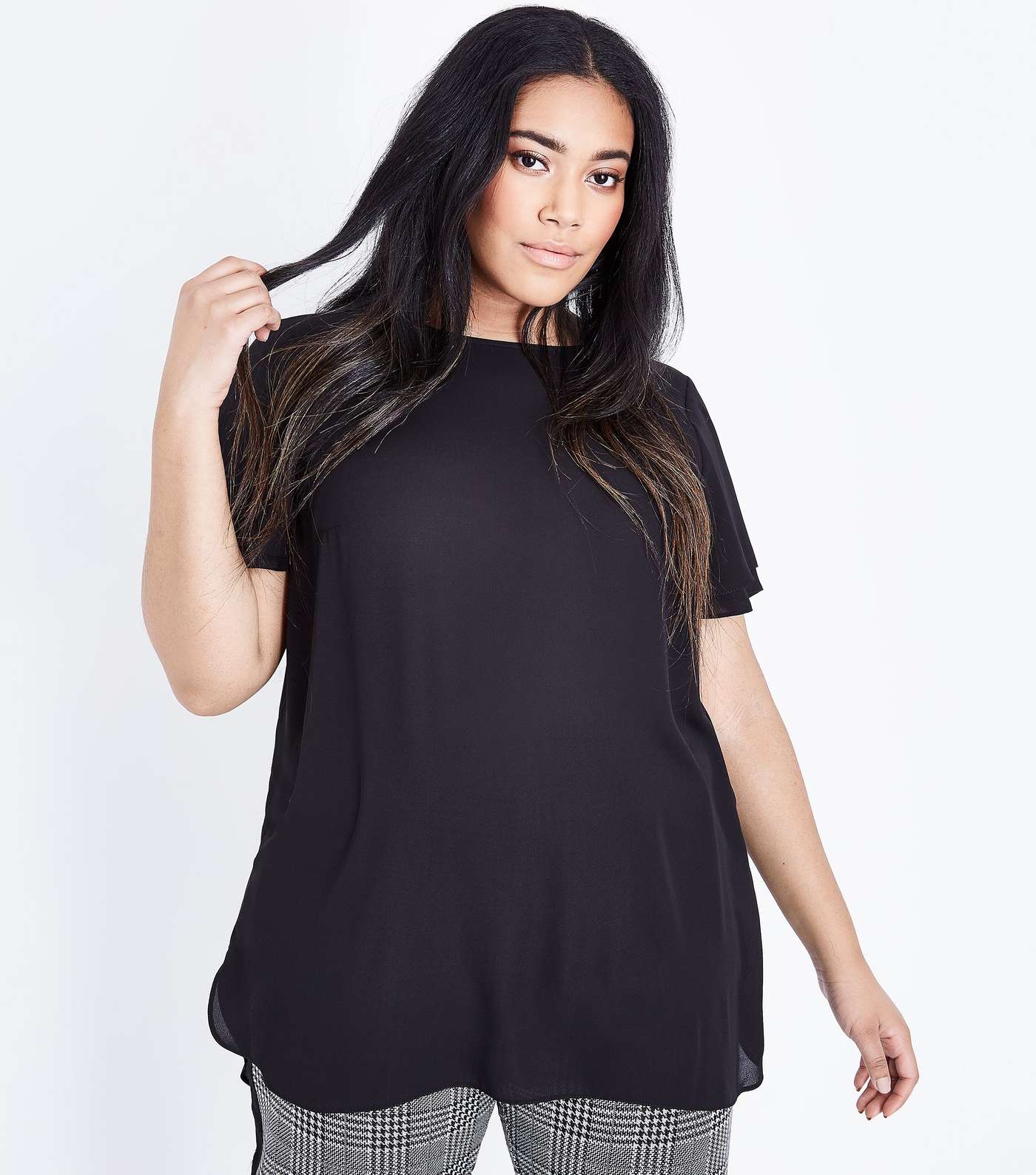 Curves Black Tiered Sleeve Woven Top