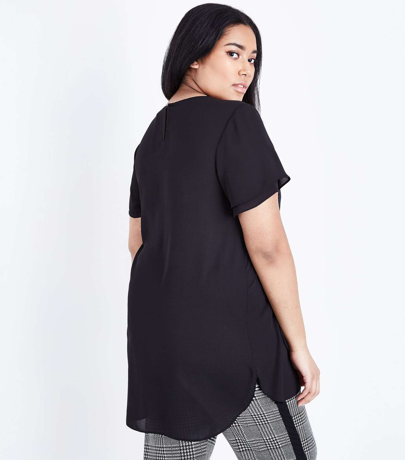 Curves Black Tiered Sleeve Woven Top Image 3