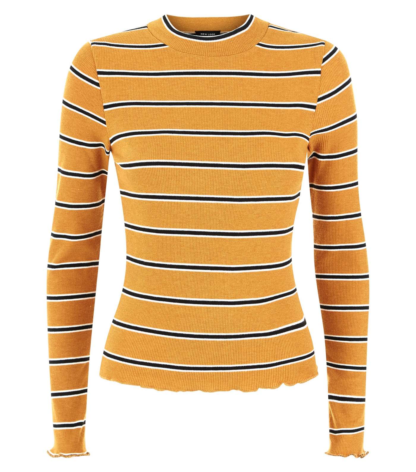 Mustard Yellow Stripe Long Sleeve Ribbed T-Shirt Image 4