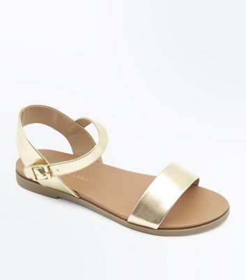 wide fit gold flat sandals