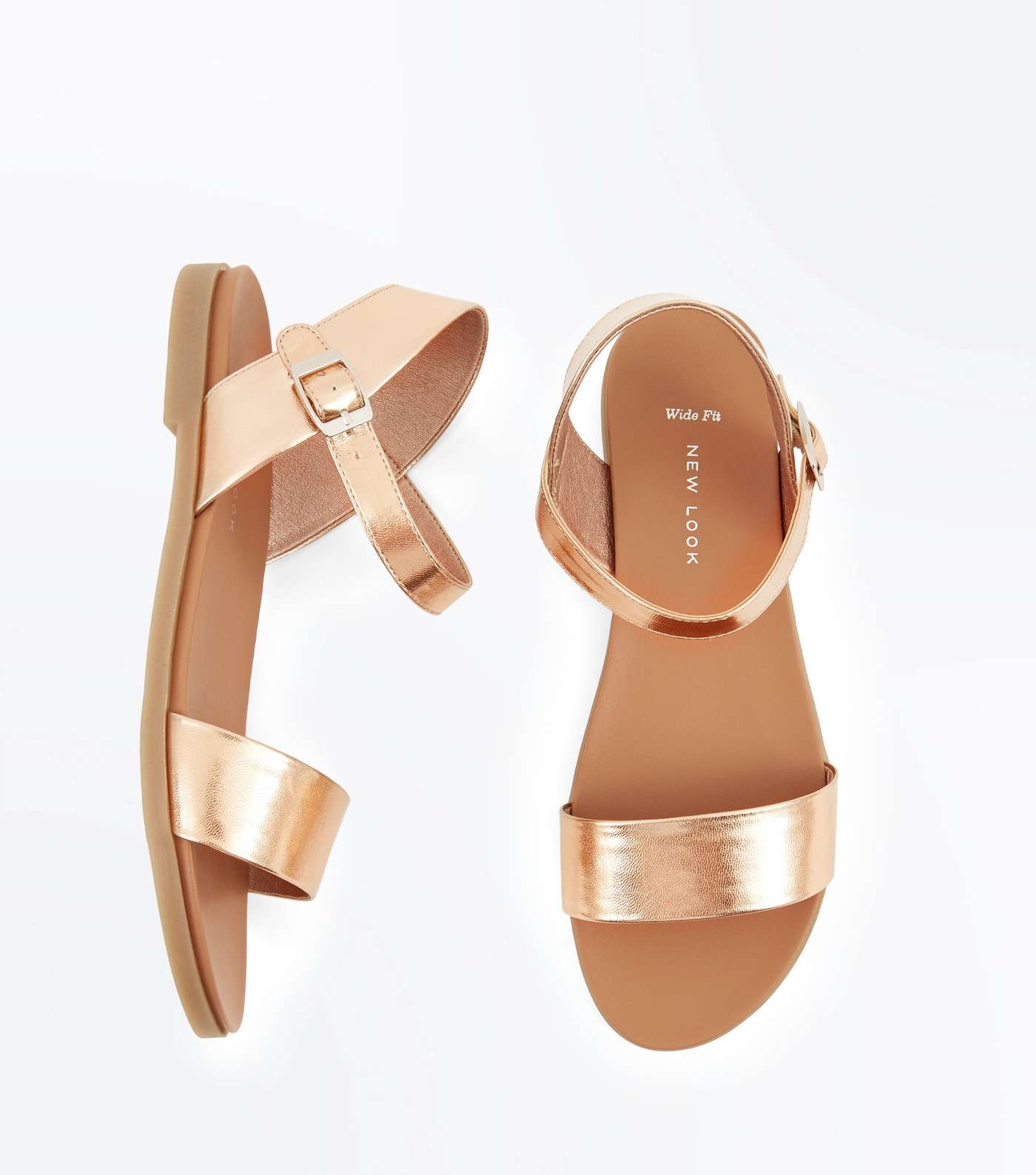 Wide Fit Gold Flat Sandals Image 4