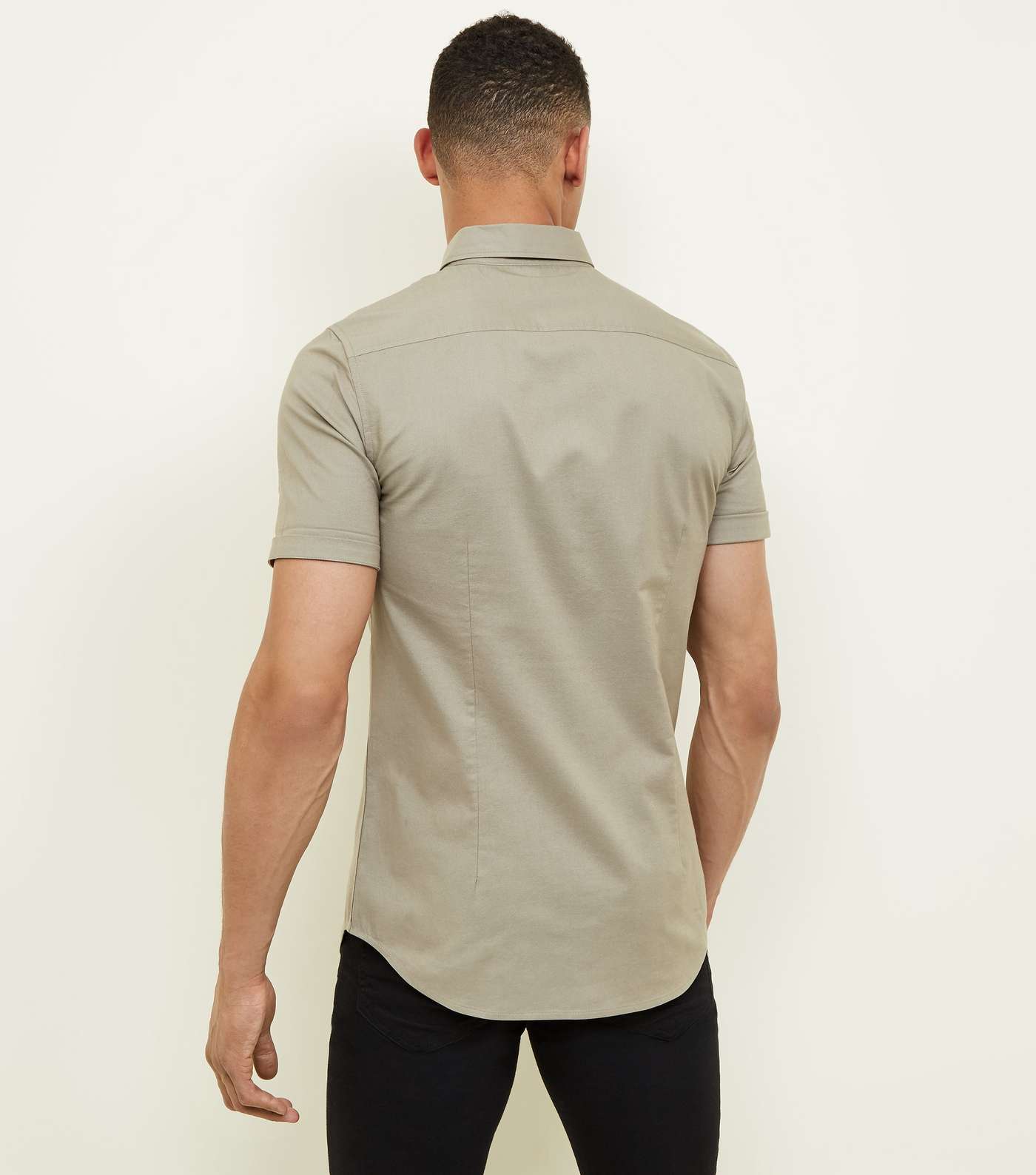 Khaki Short Sleeve Muscle Fit Oxford Shirt Image 3