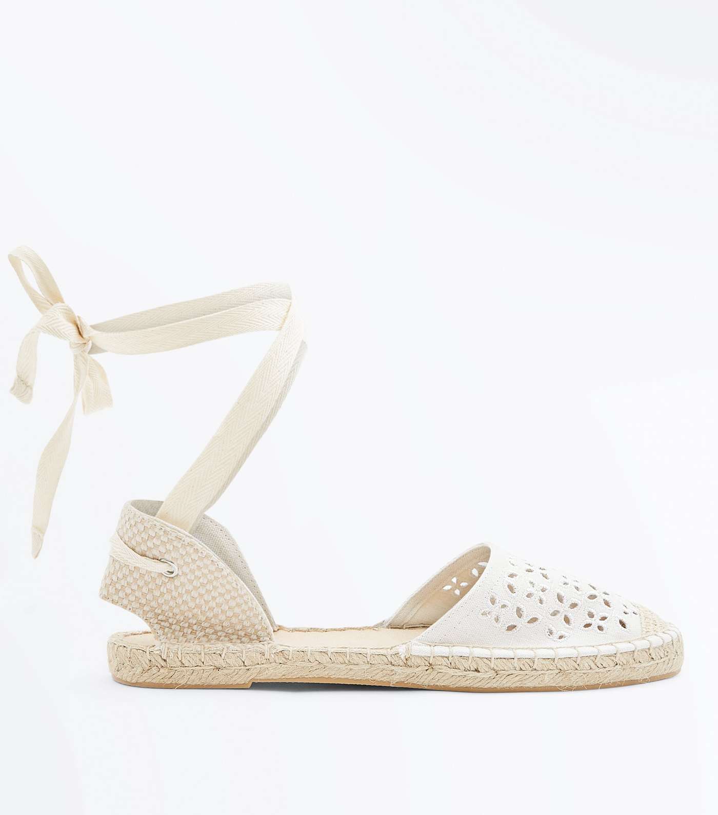 Off White Cut Out Ankle Tie Espadrilles