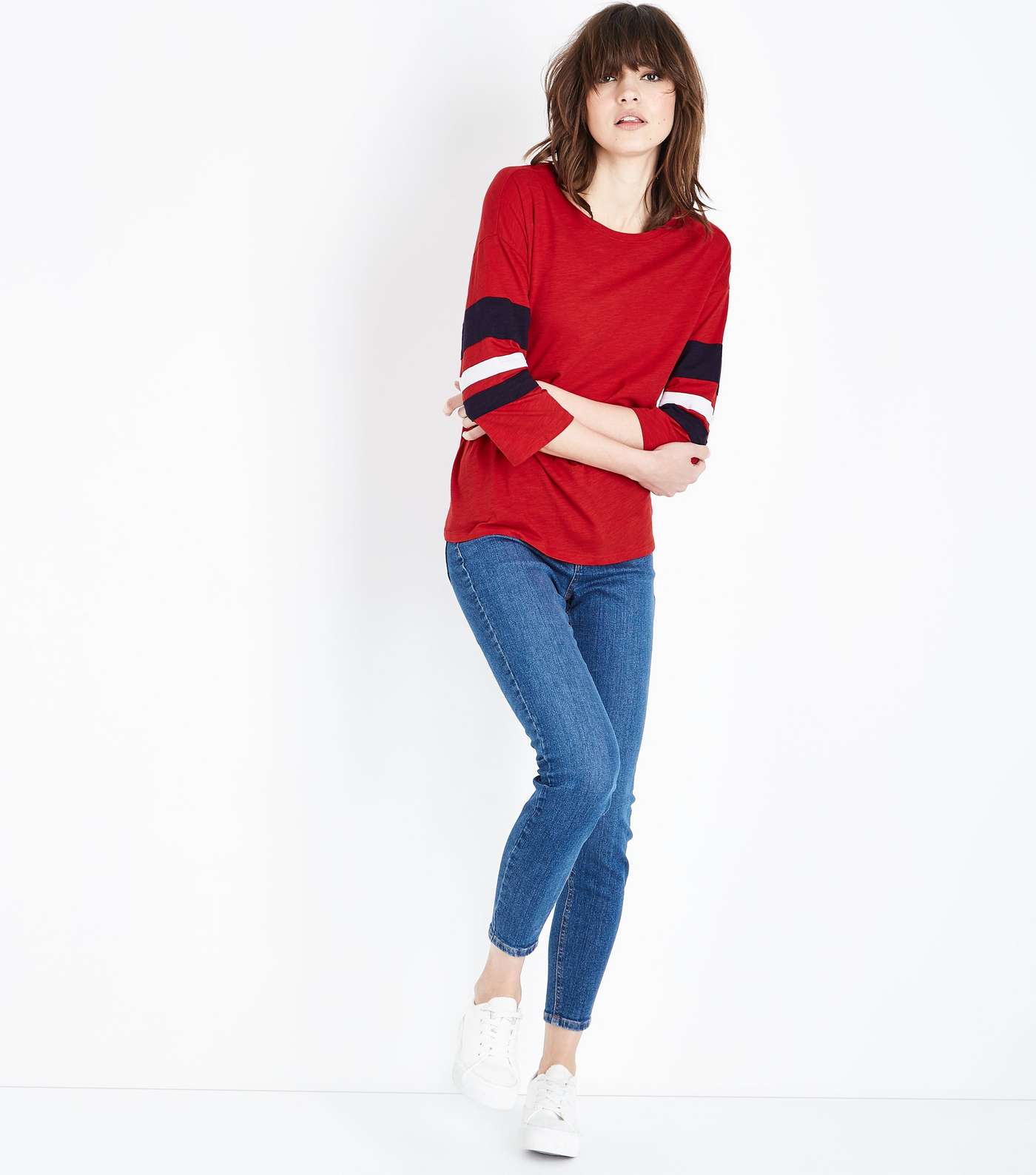 Red Slouchy Stripe Sleeve T-Shirt Image 2