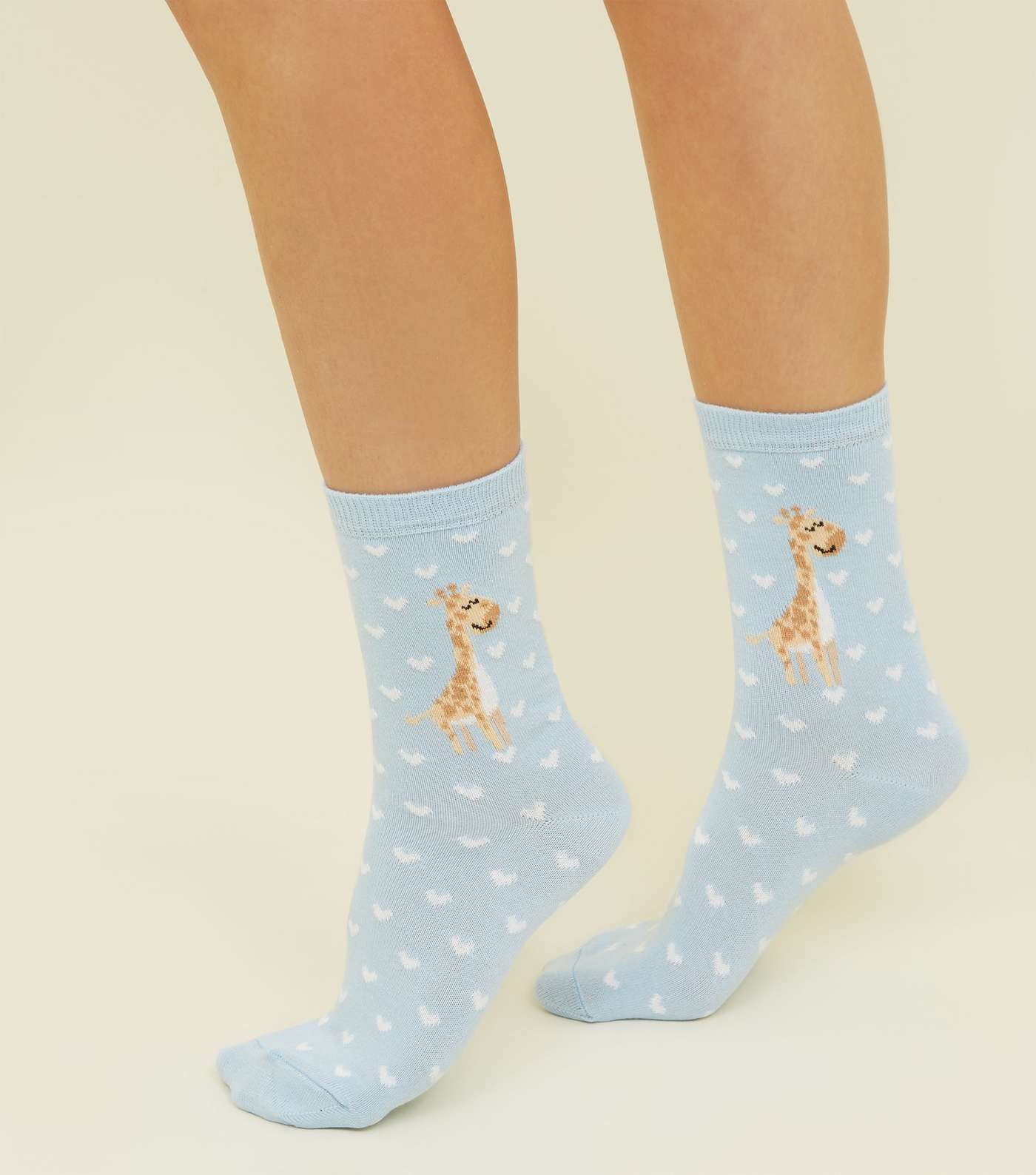 Pale Blue Heart Giraffe Pattern Socks Image 2