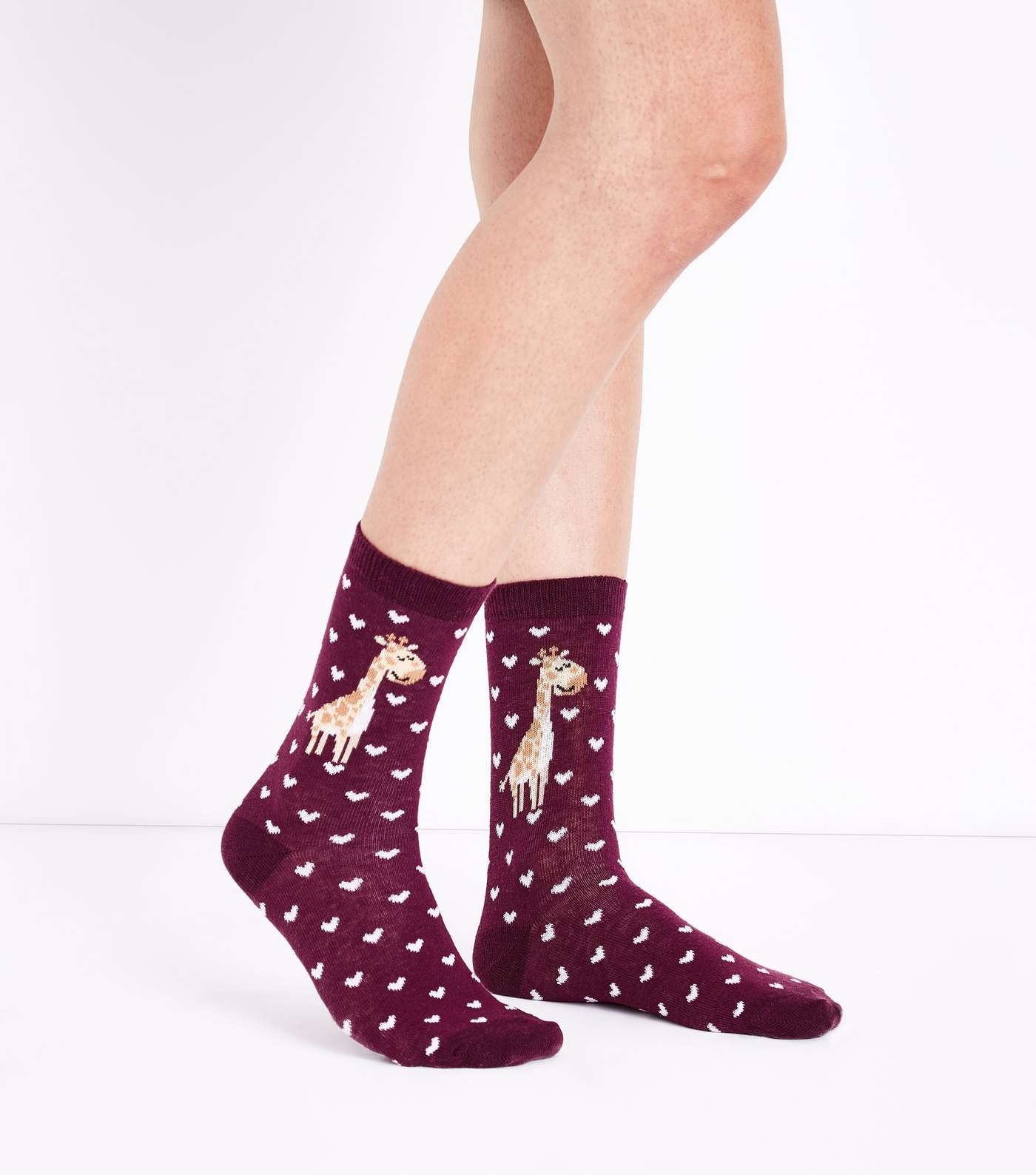 Dark Purple Heart Giraffe Pattern Socks