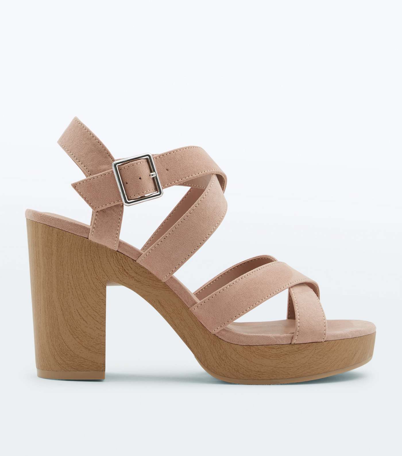 Nude Suedette Strappy Wooden Sole Sandals