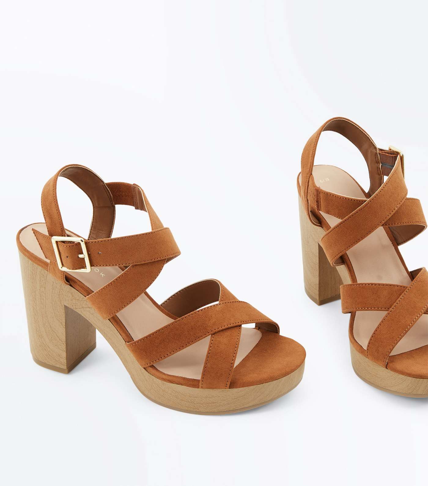 Tan Suedette Strappy Wooden Sole Sandals Image 3