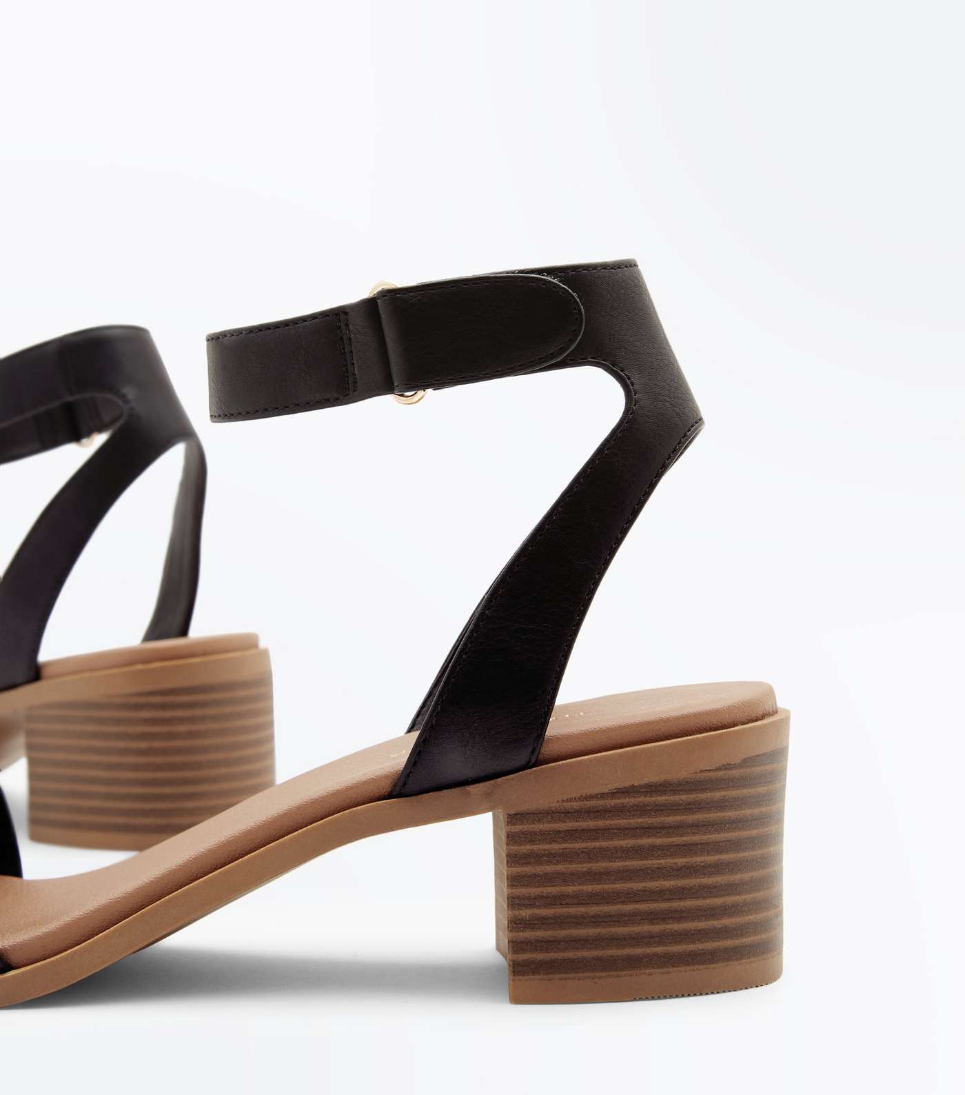 Black Low Block Heel Flexible Sole Sandals Image 4