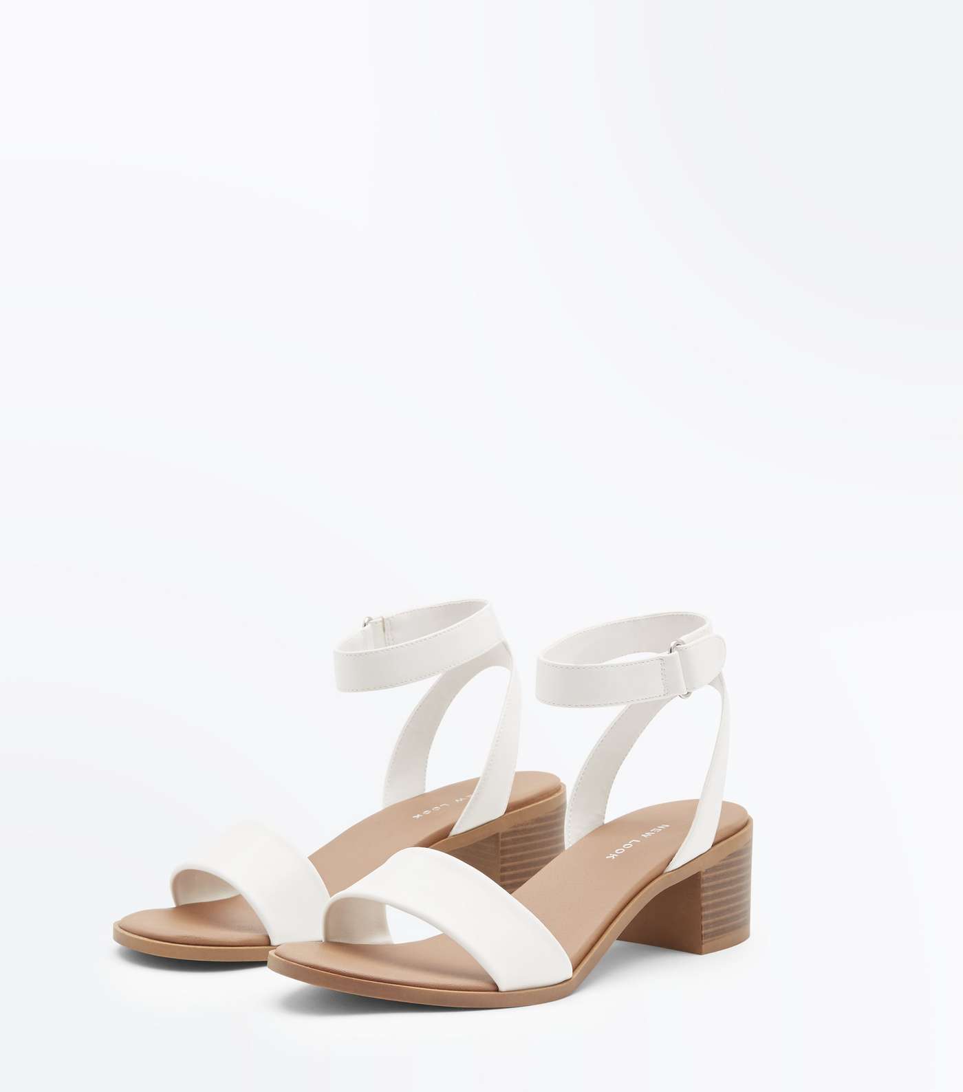 White Low Block Heel Flexible Sole Sandals Image 4