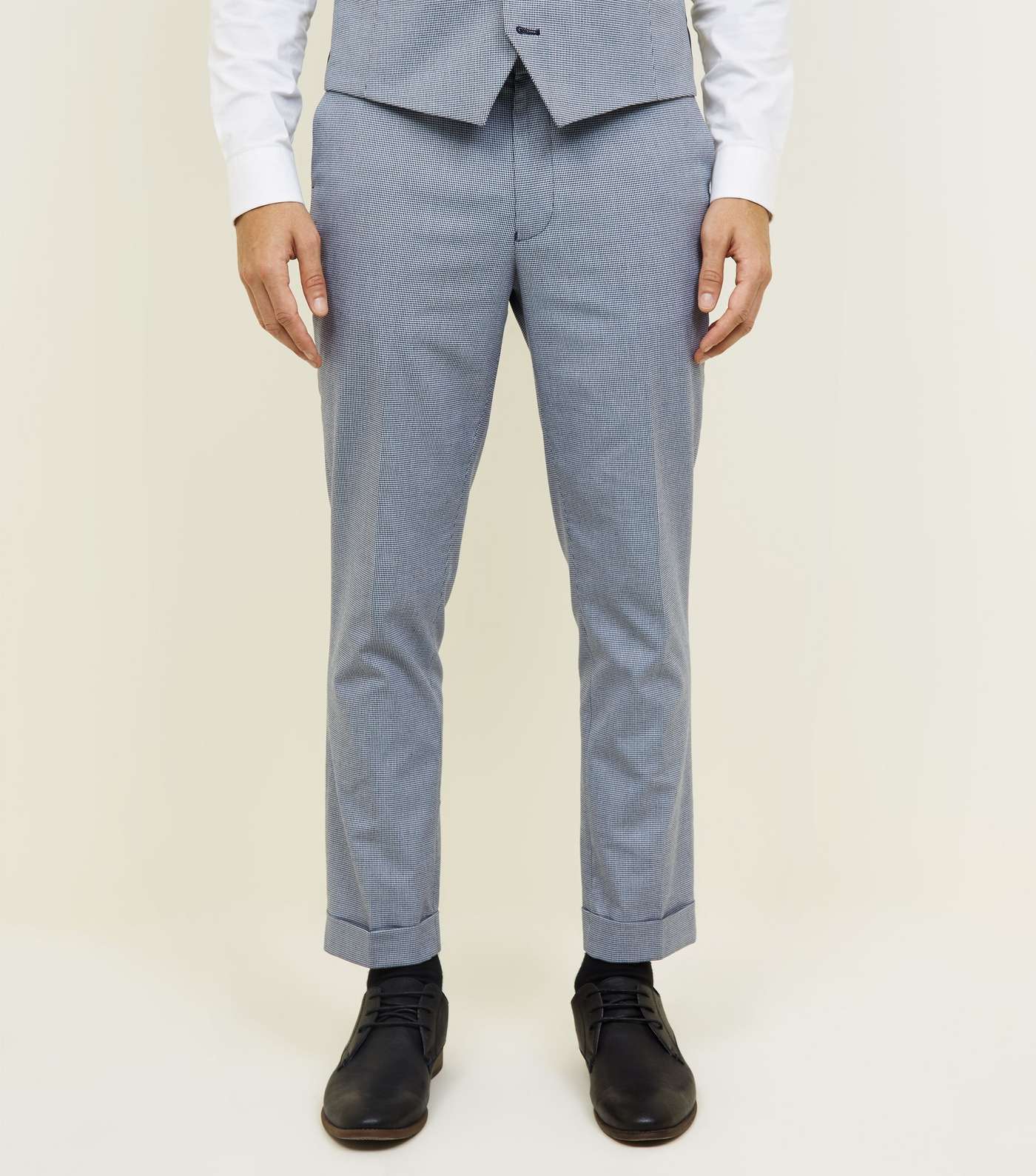 Grey Herringbone Skinny Cropped Suit Trousers