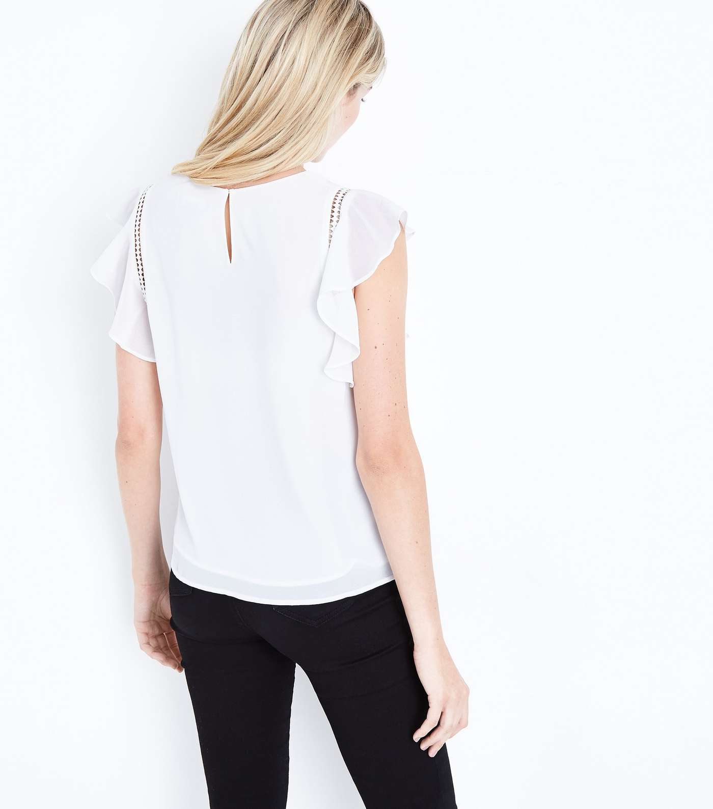 Off White Cut Out Frill Sleeve Top Image 3