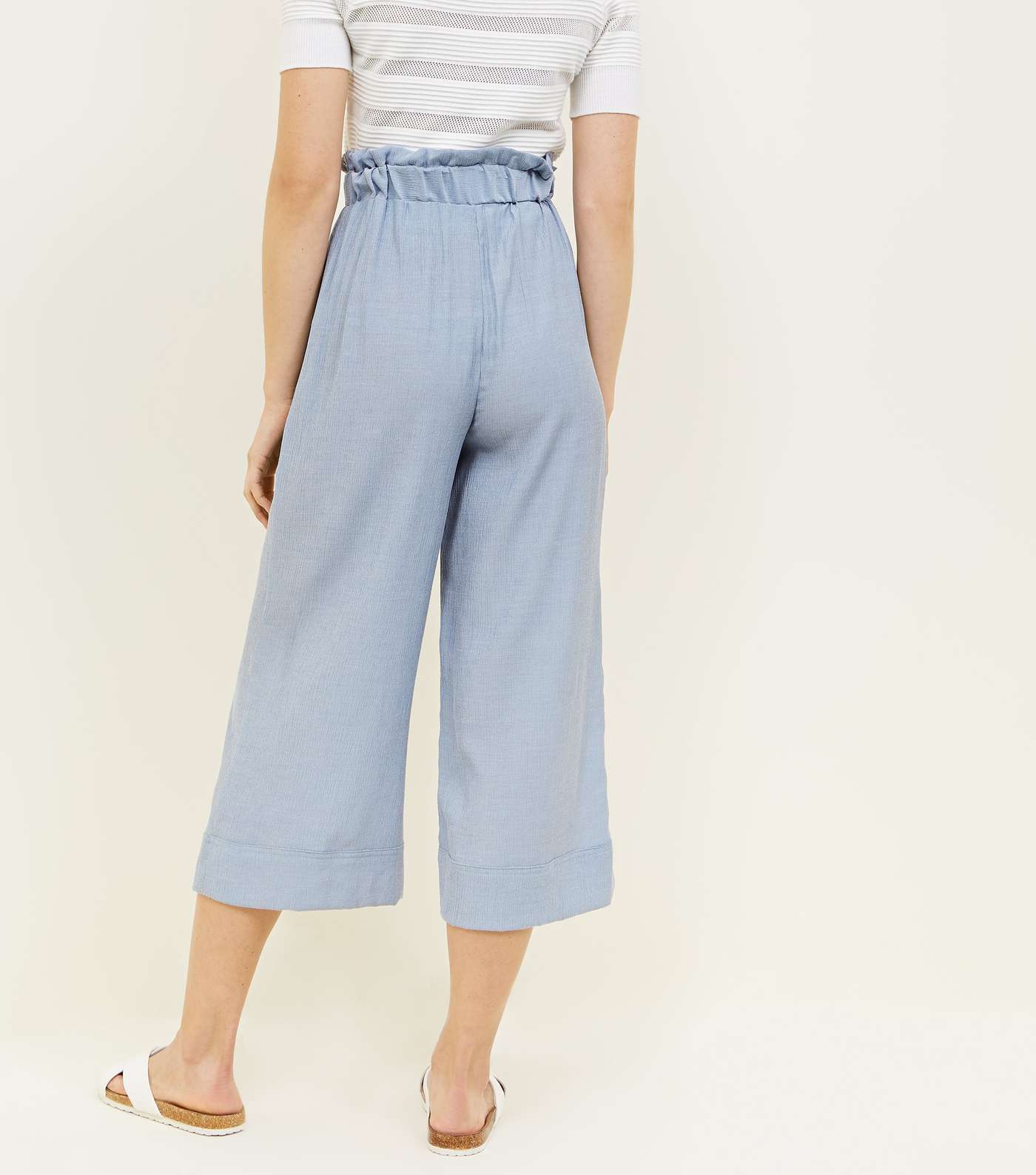 Pale Blue Crepe Tie Waist Cropped Trousers Image 3