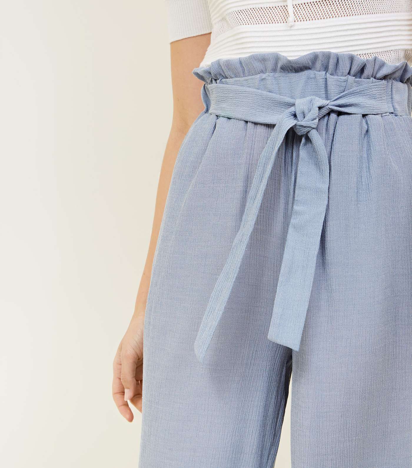 Pale Blue Crepe Tie Waist Cropped Trousers Image 5