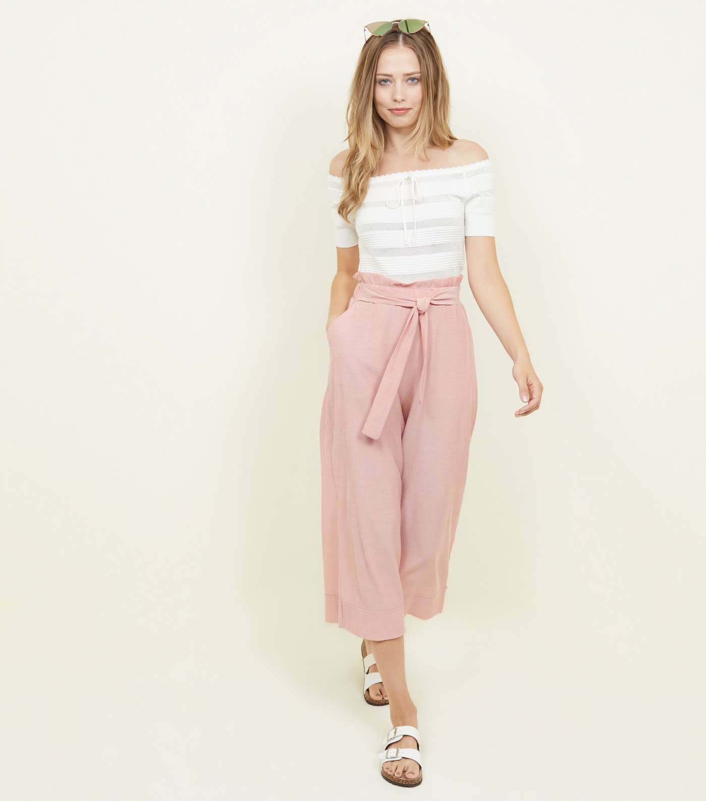 Coral Crepe Tie Waist Cropped Trousers