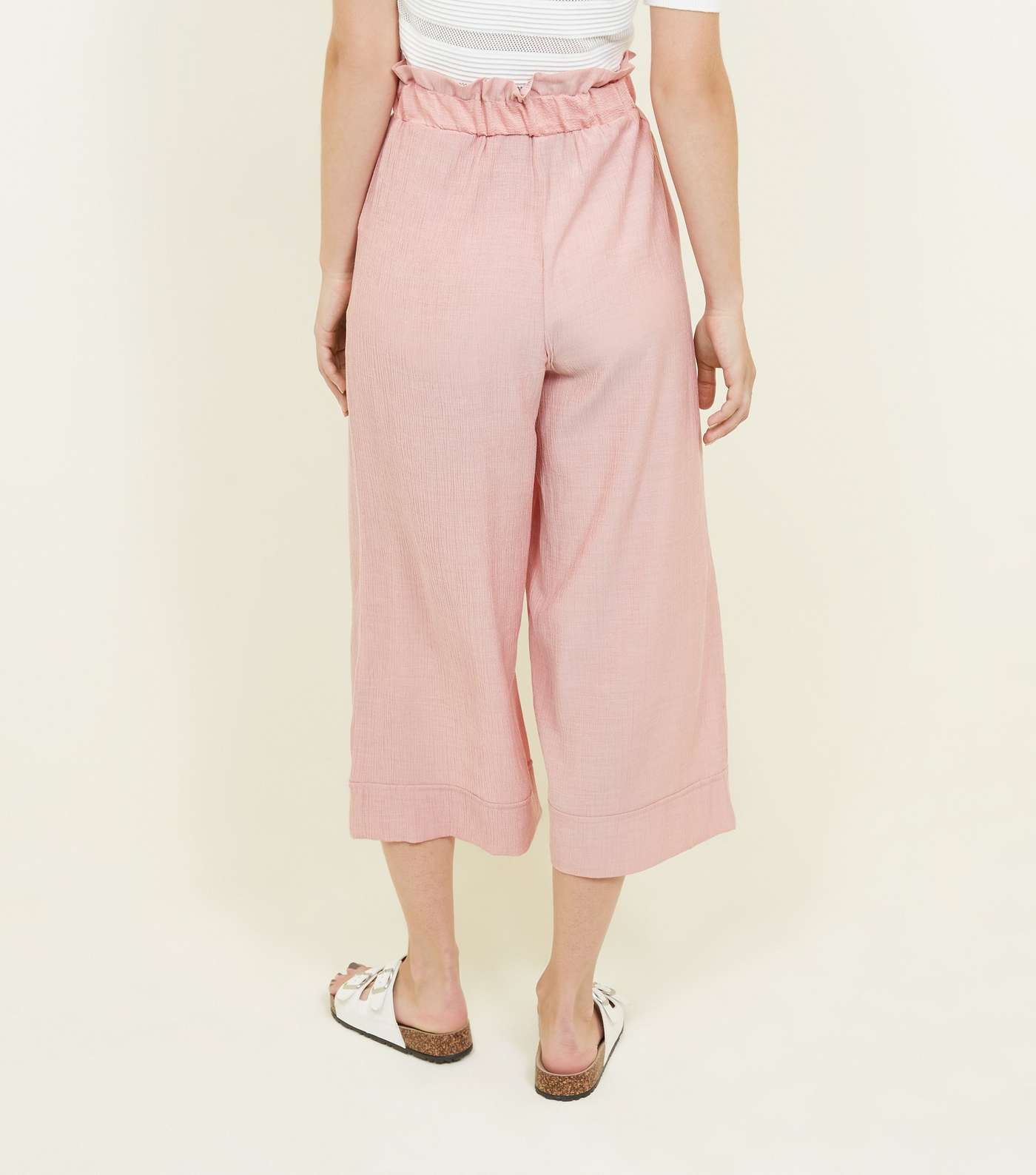 Coral Crepe Tie Waist Cropped Trousers Image 3