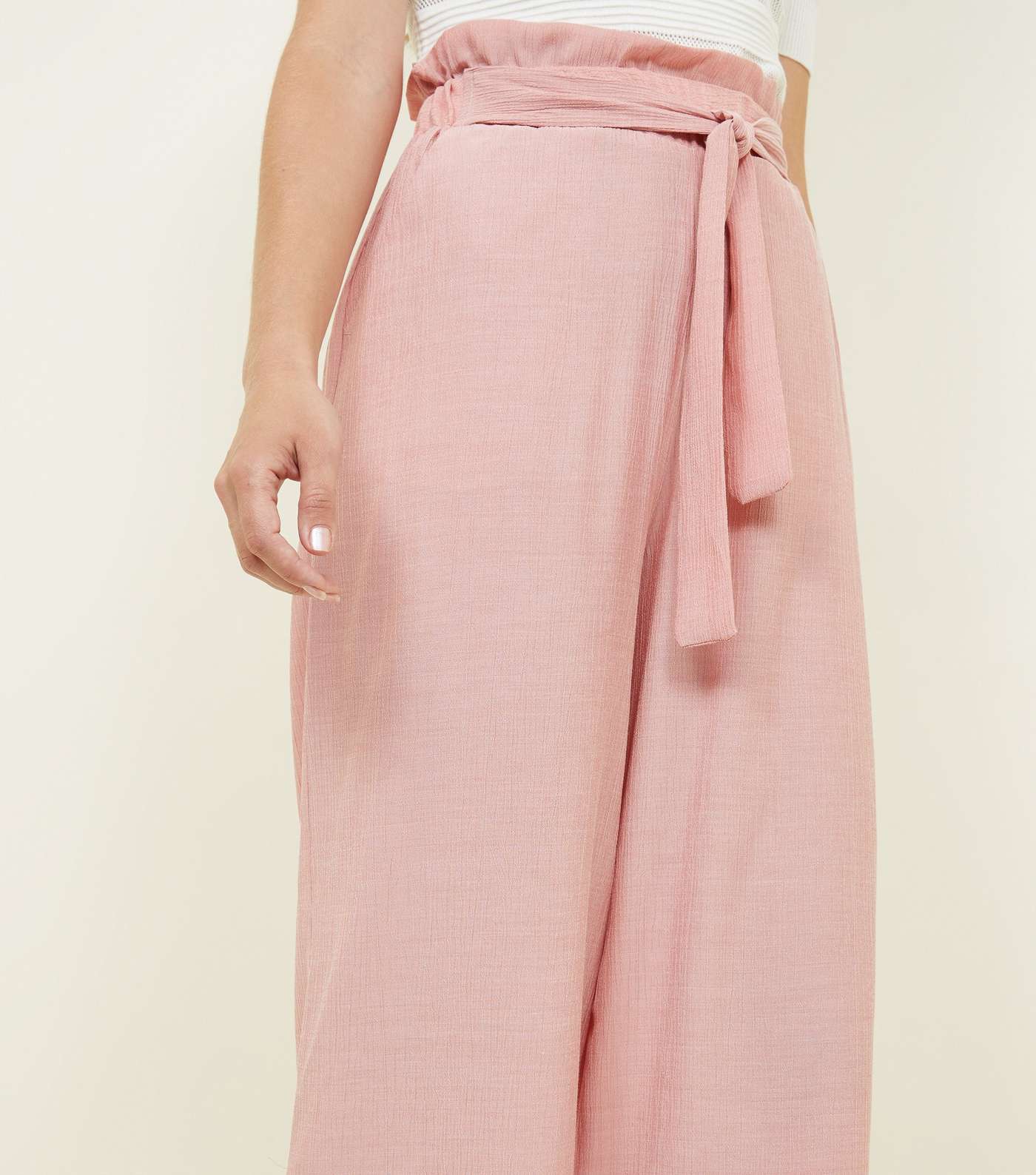 Coral Crepe Tie Waist Cropped Trousers Image 5