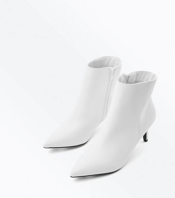 kitten heel white ankle boots