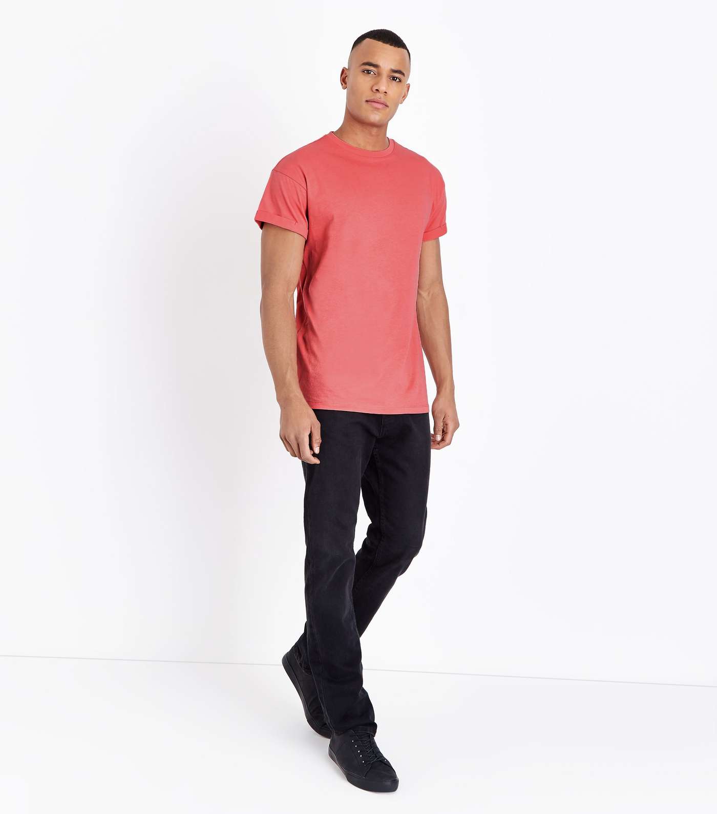 Bright Pink Rolled Sleeve T-Shirt Image 2