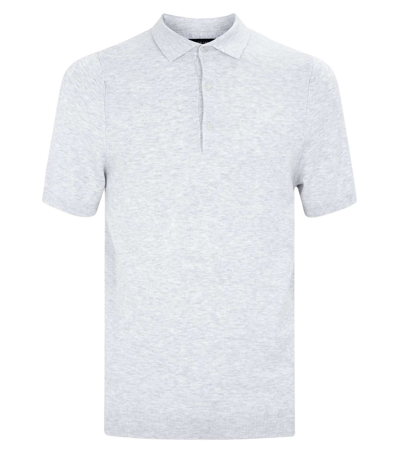 Pale Grey Knit Slim Fit Polo Shirt Image 4