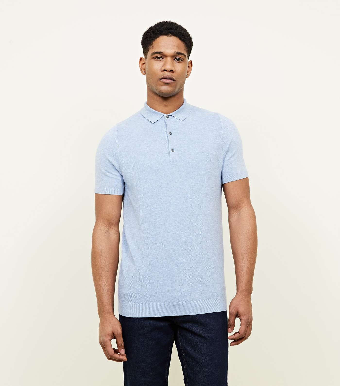 Pale Blue Knitted Slim Fit Polo Shirt