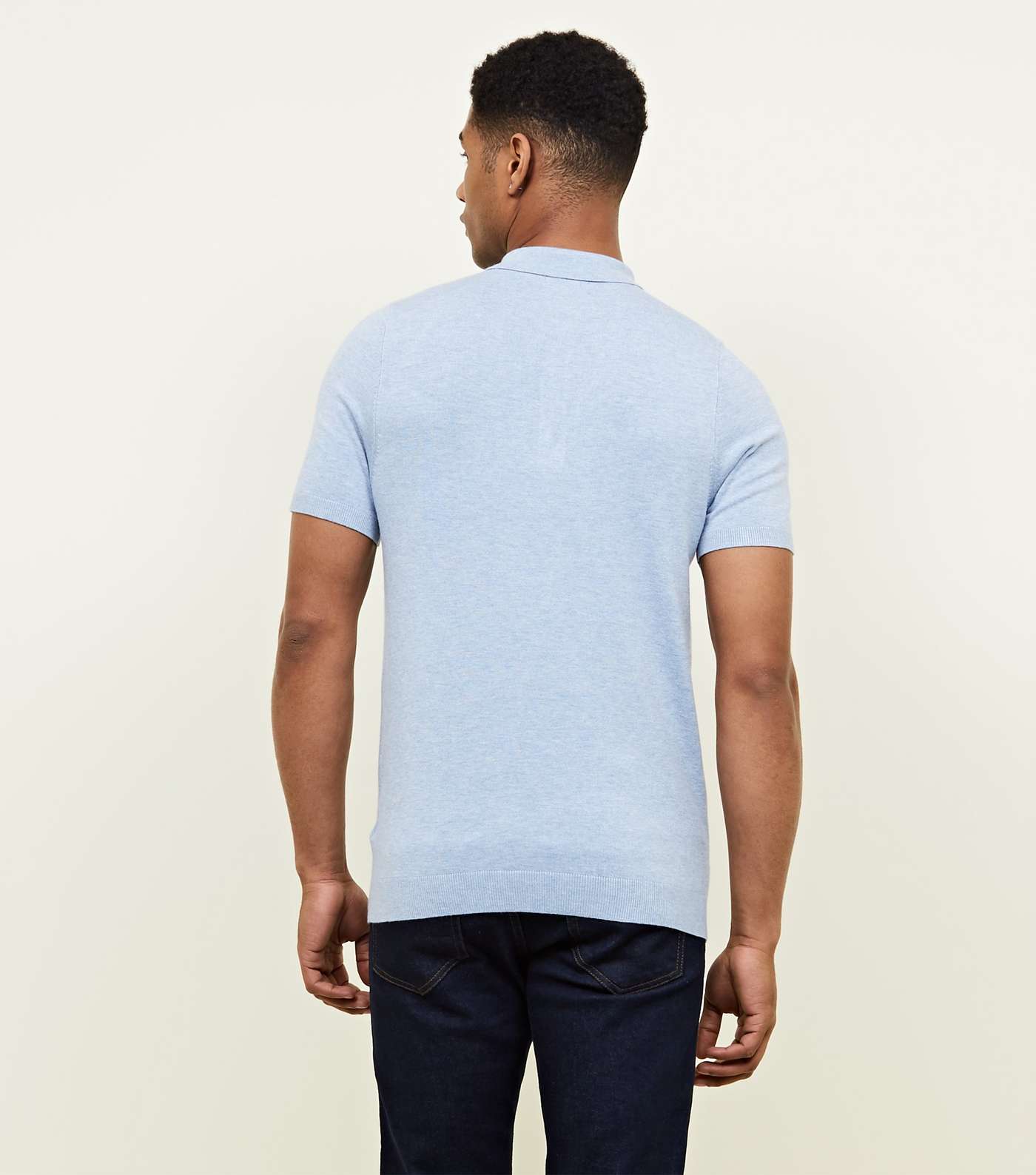 Pale Blue Knitted Slim Fit Polo Shirt Image 3
