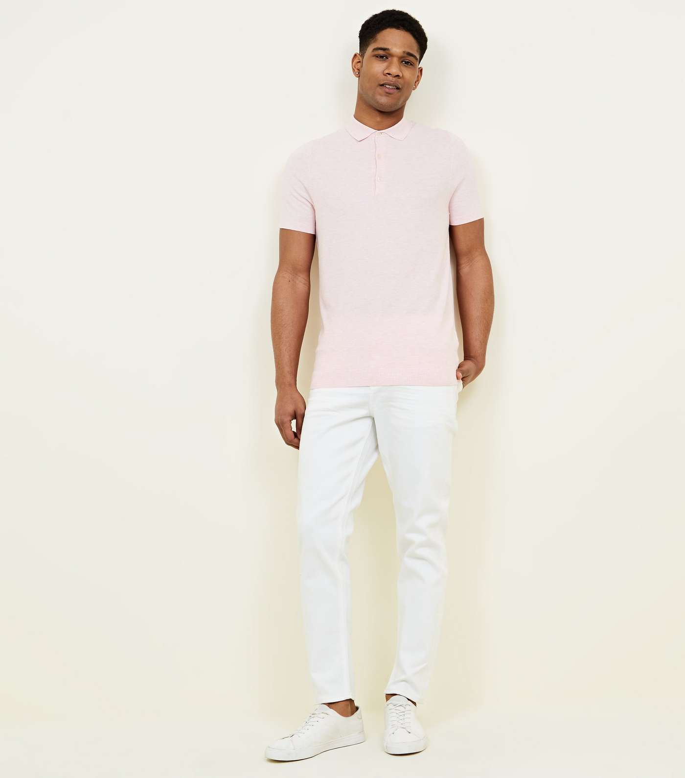 Pink Knit Slim Fit Polo Shirt Image 6