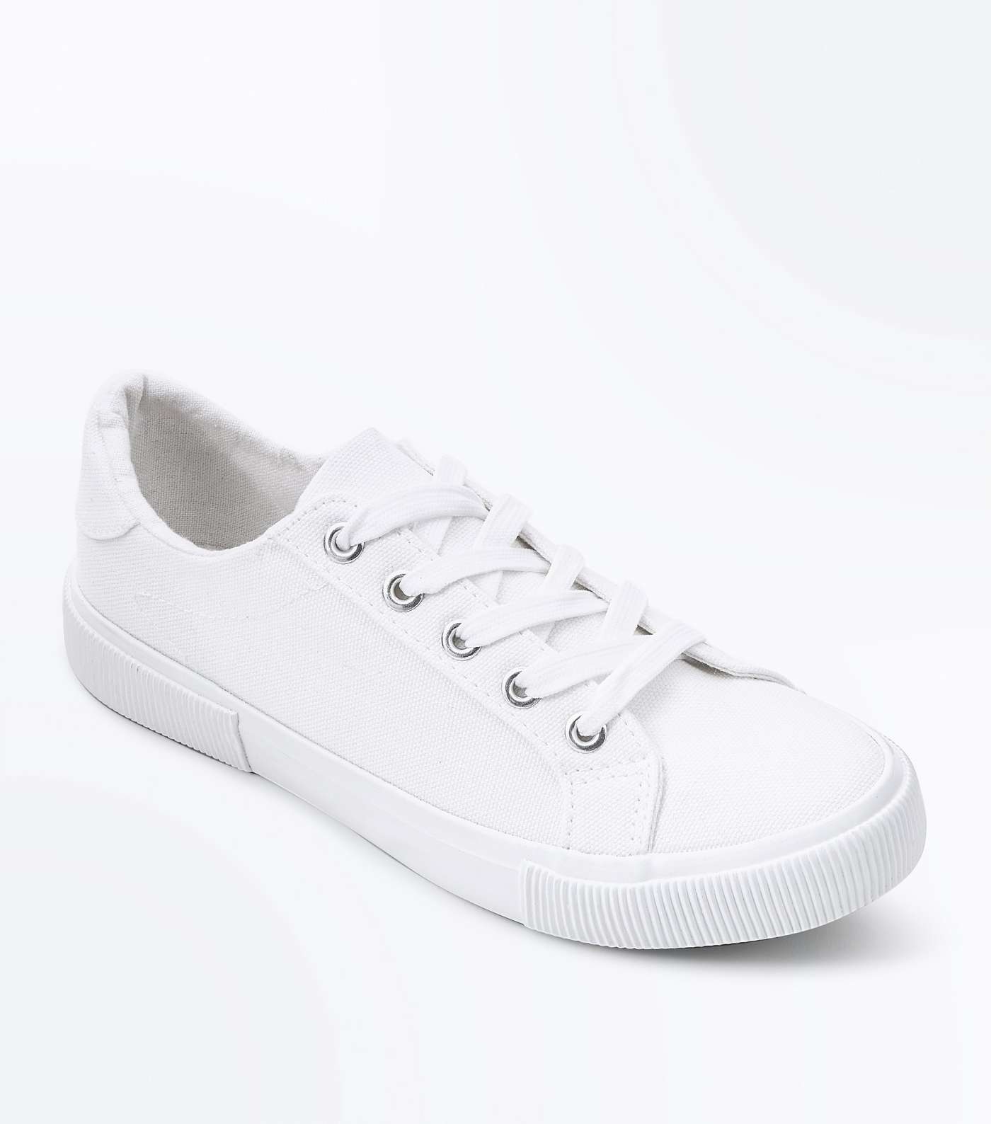 Girls White Canvas Lace Up Trainers