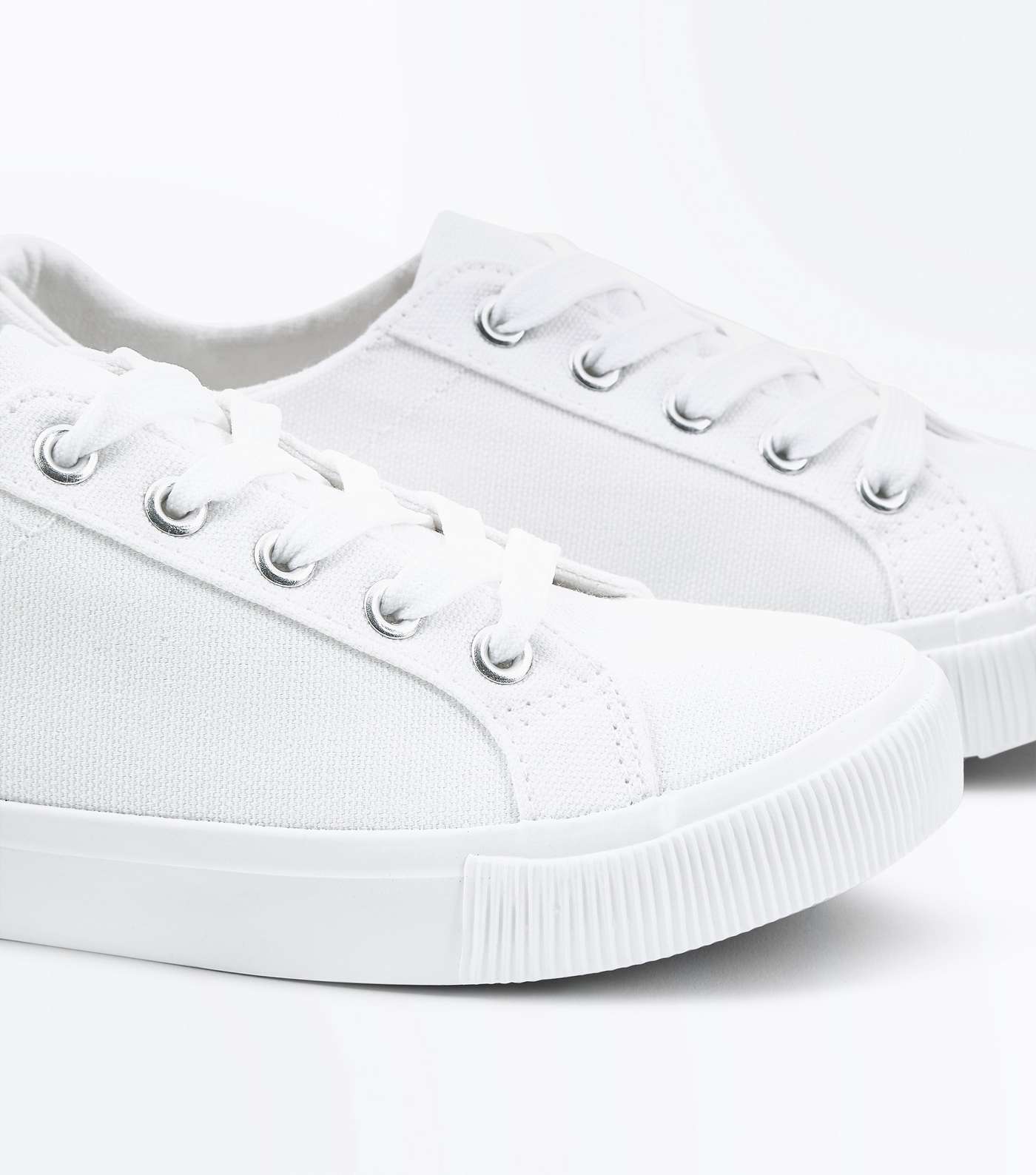 Girls White Canvas Lace Up Trainers Image 3