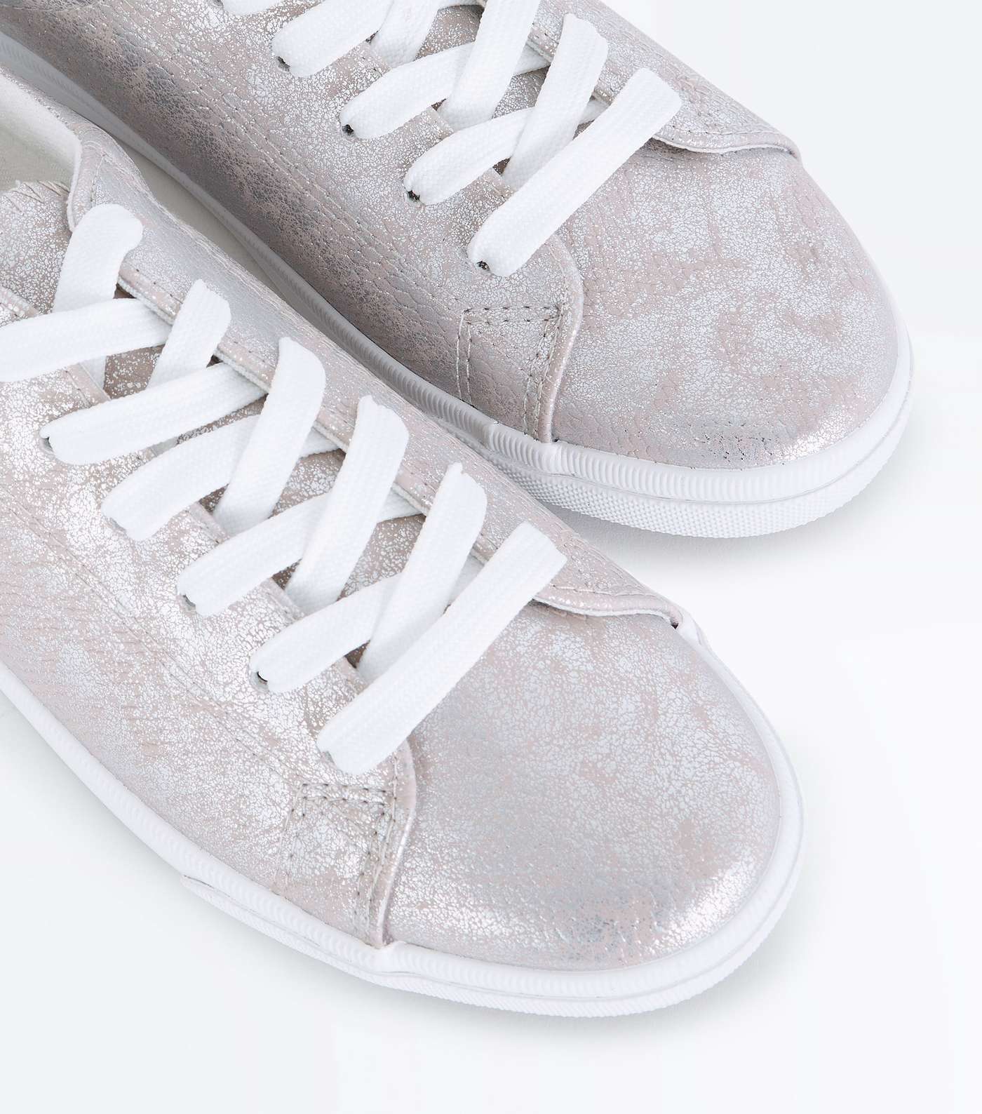 Silver Iridescent Faux Snakeskin Lace Up Trainers Image 4
