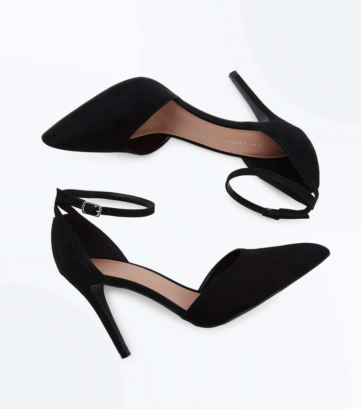 Black Suedette Ankle Strap Pointed Courts Image 4
