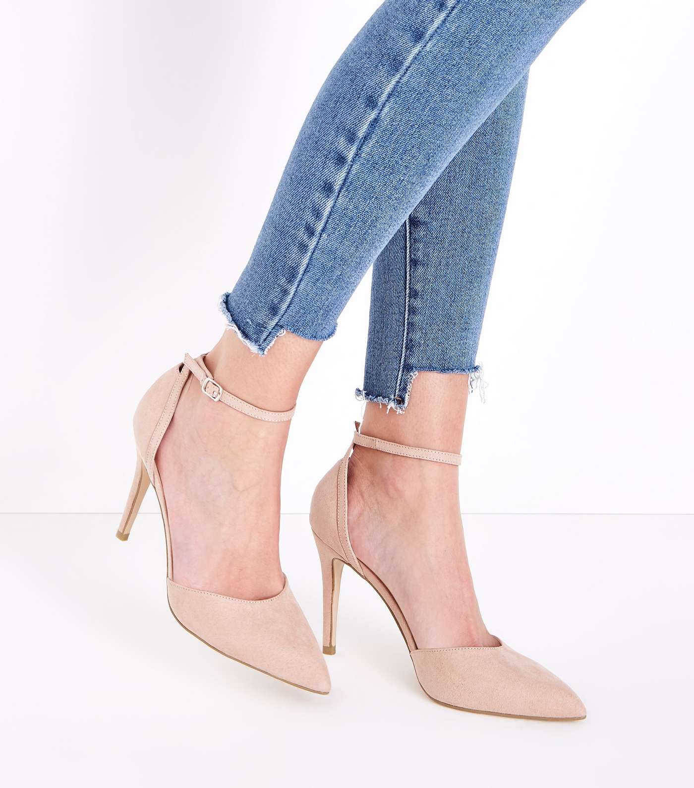 Nude Suedette Ankle Strap Pointed Courts Image 2