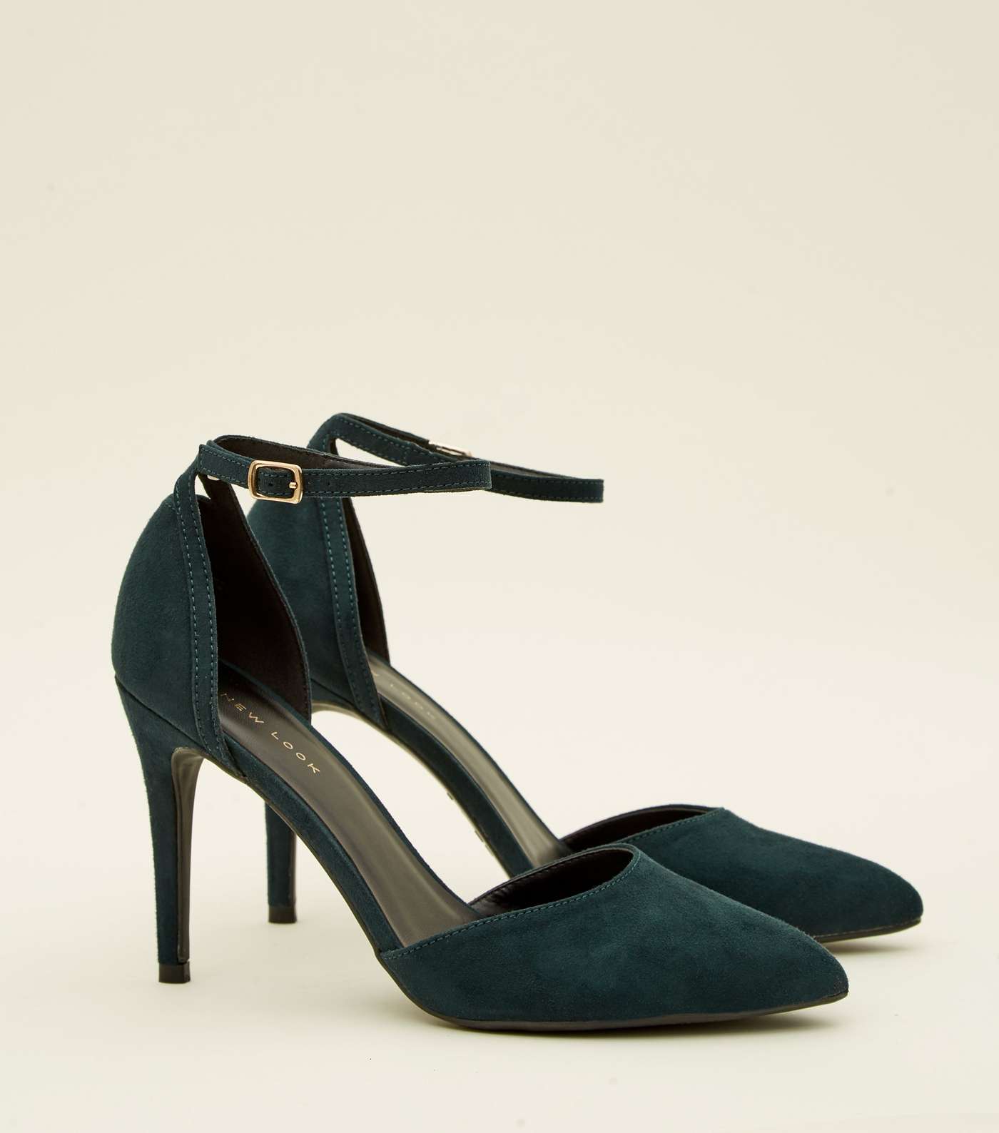 Dark Green Suedette Ankle Strap Pointed Courts Image 4