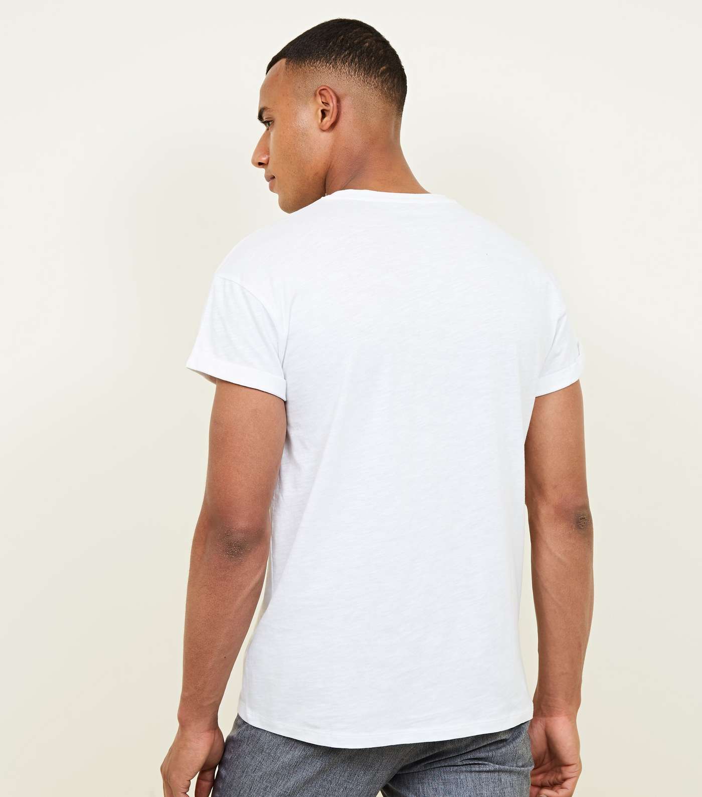 White Rolled Sleeve T-Shirt Image 3