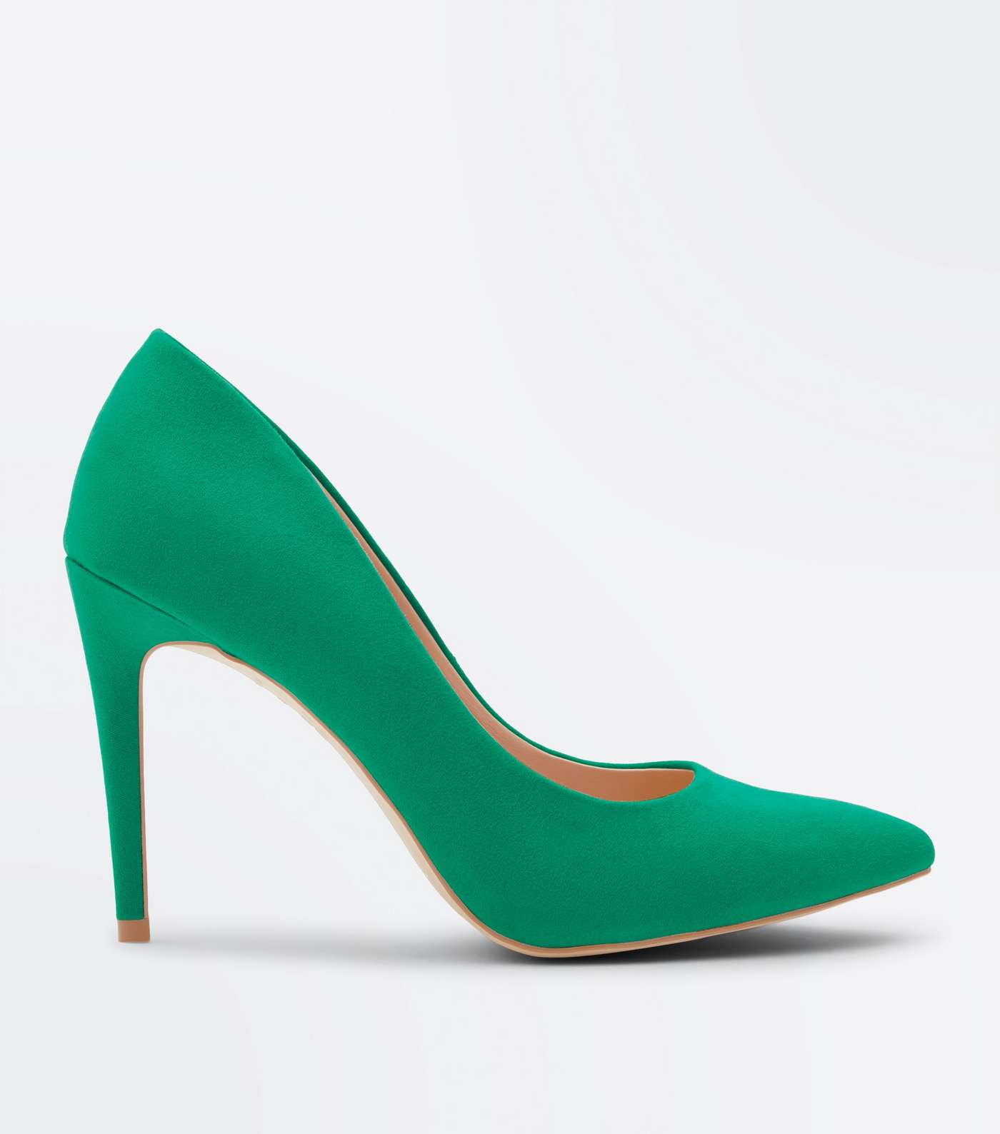Green Suedette Pointed Court Shoes
