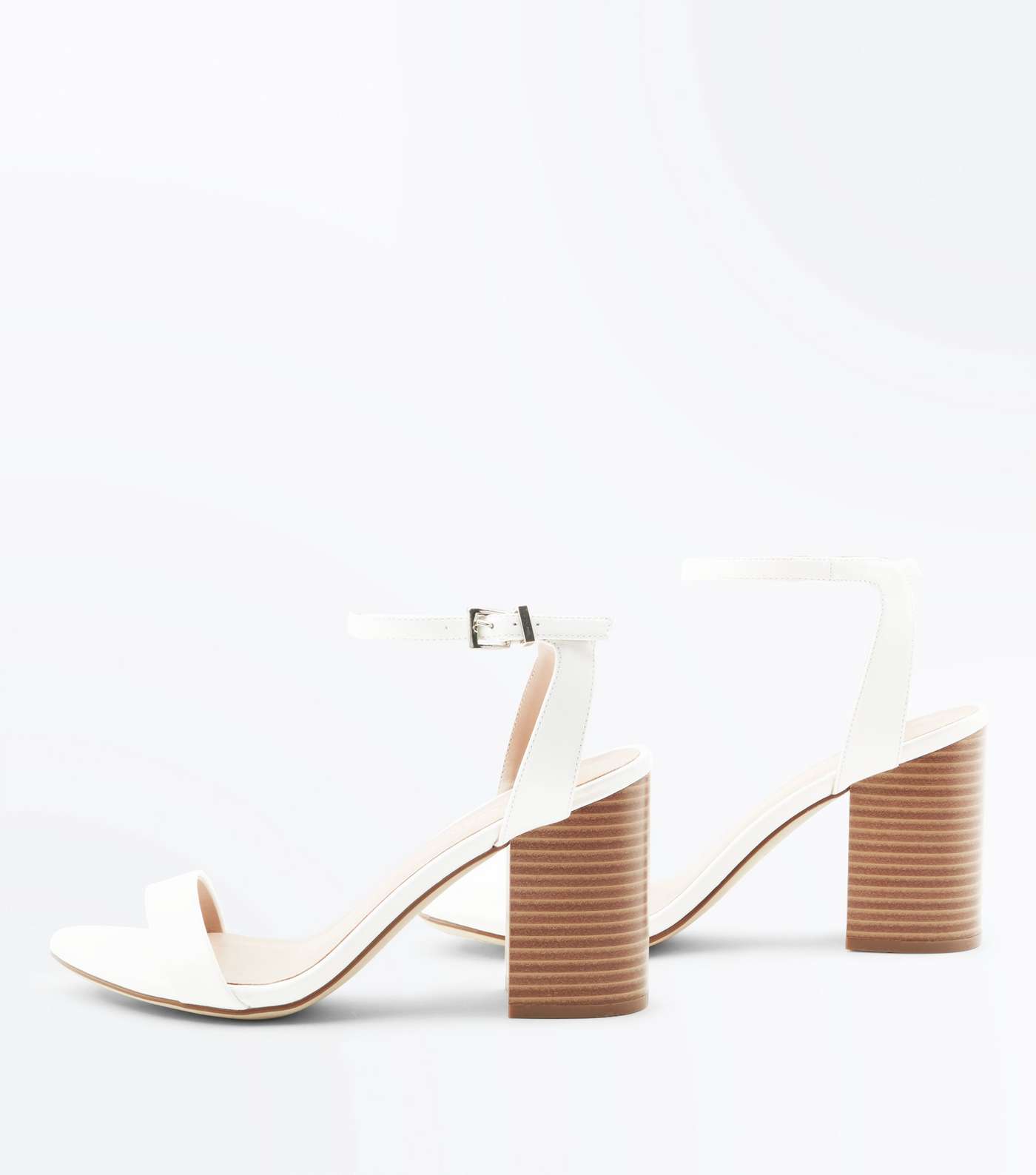 White Leather-Look Wooden Block Heel Sandals Image 4