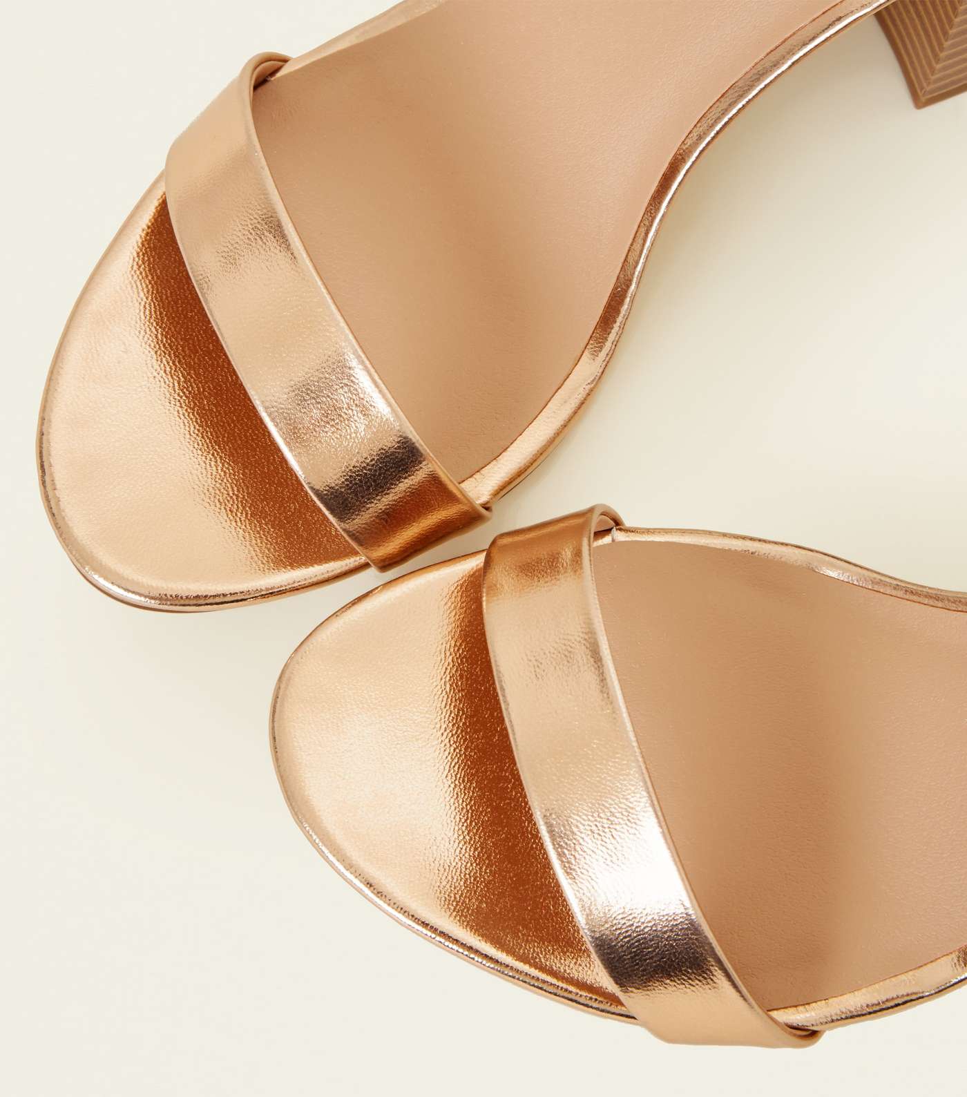 Rose Gold Leather-Look Wooden Block Heel Sandals Image 3