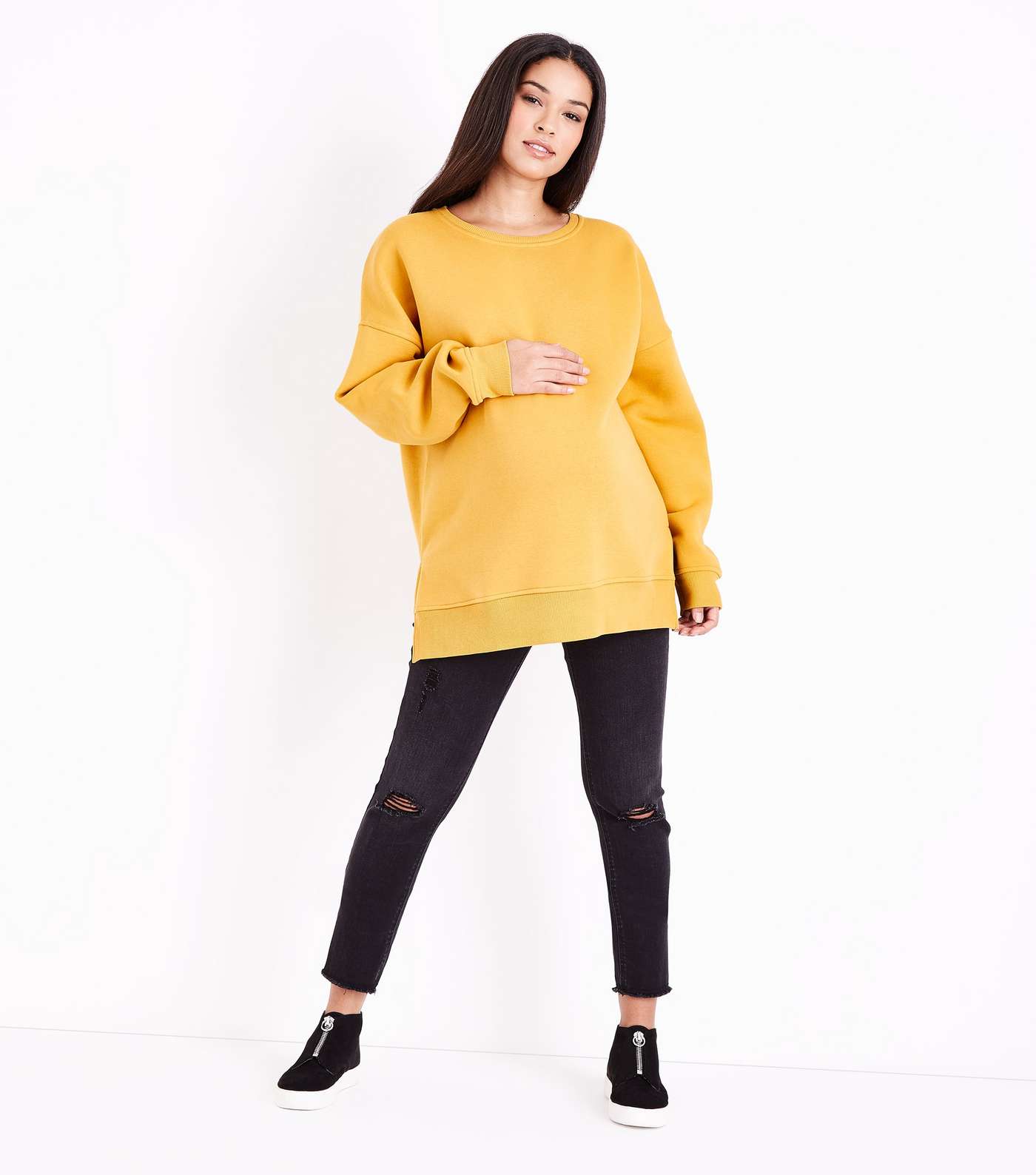 Maternity Mustard Yellow Side Split Sweatshirt Image 2