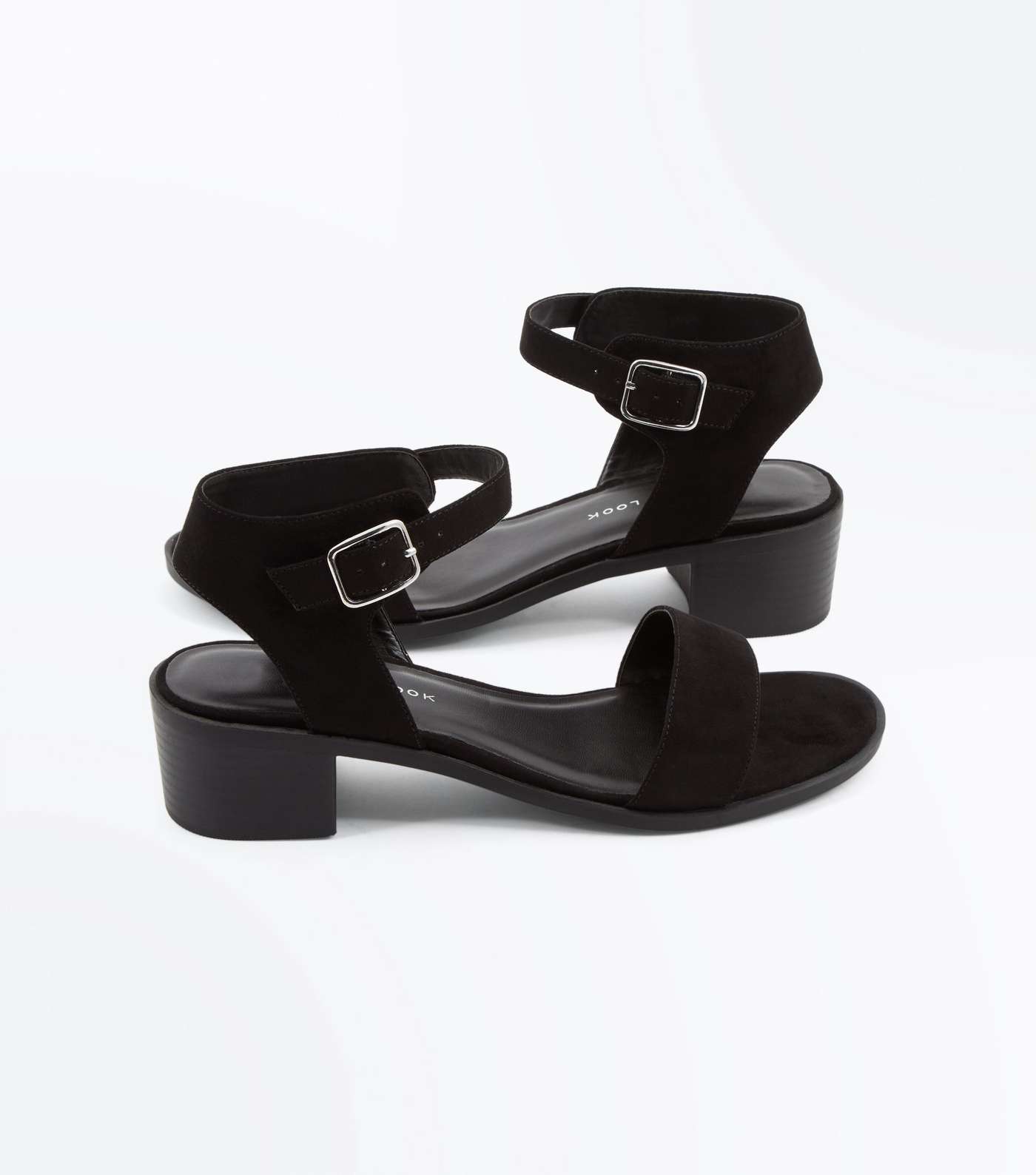 Wide Fit Black Suedette Low Block Heel Sandals Image 4