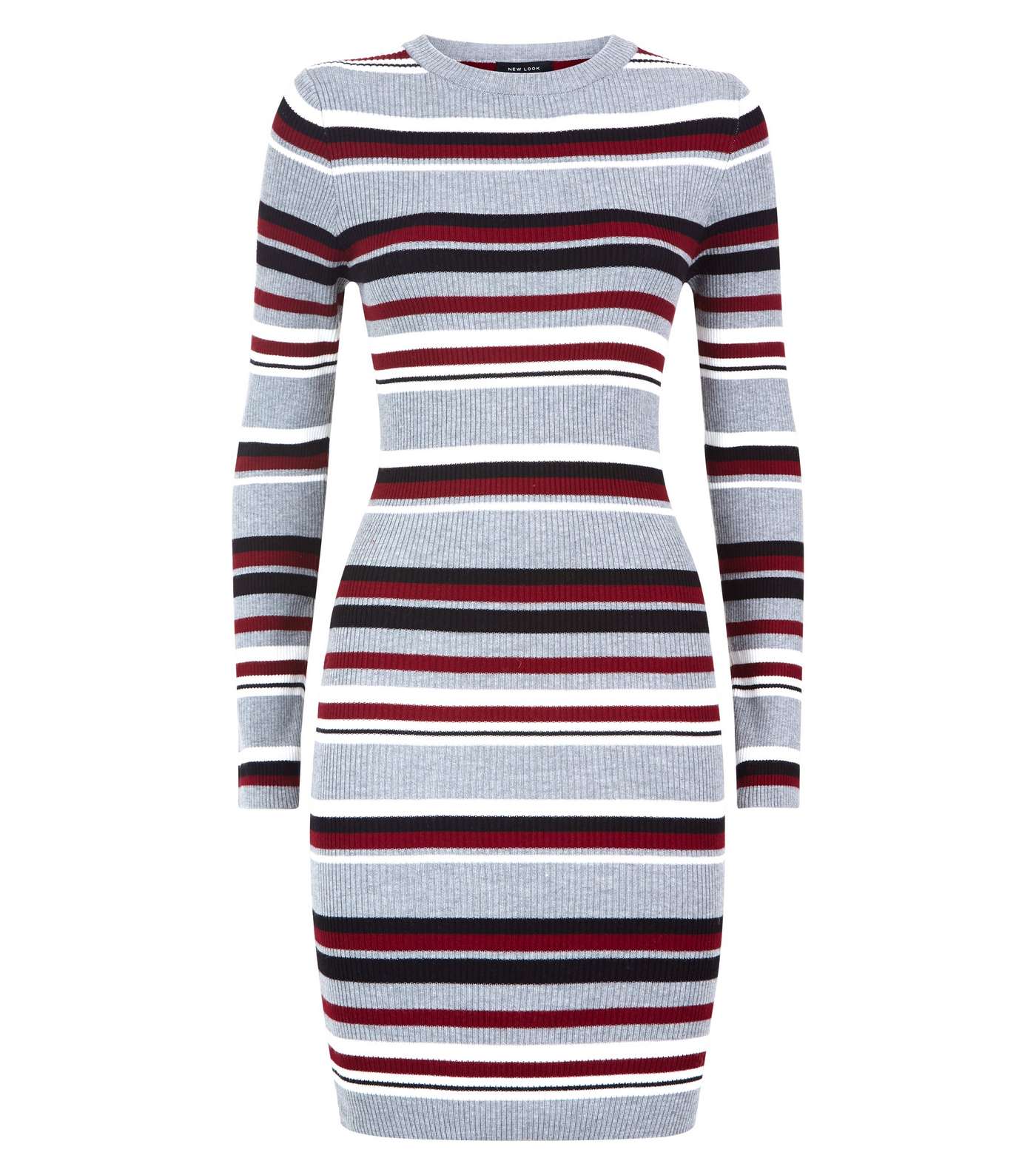 Grey Multi Stripe Ribbed Jumper Dress Image 4