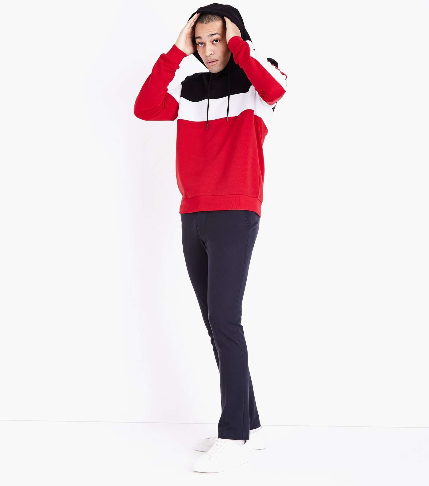 Red Colour Block Stripe Hooded Sweatshirt Image 2