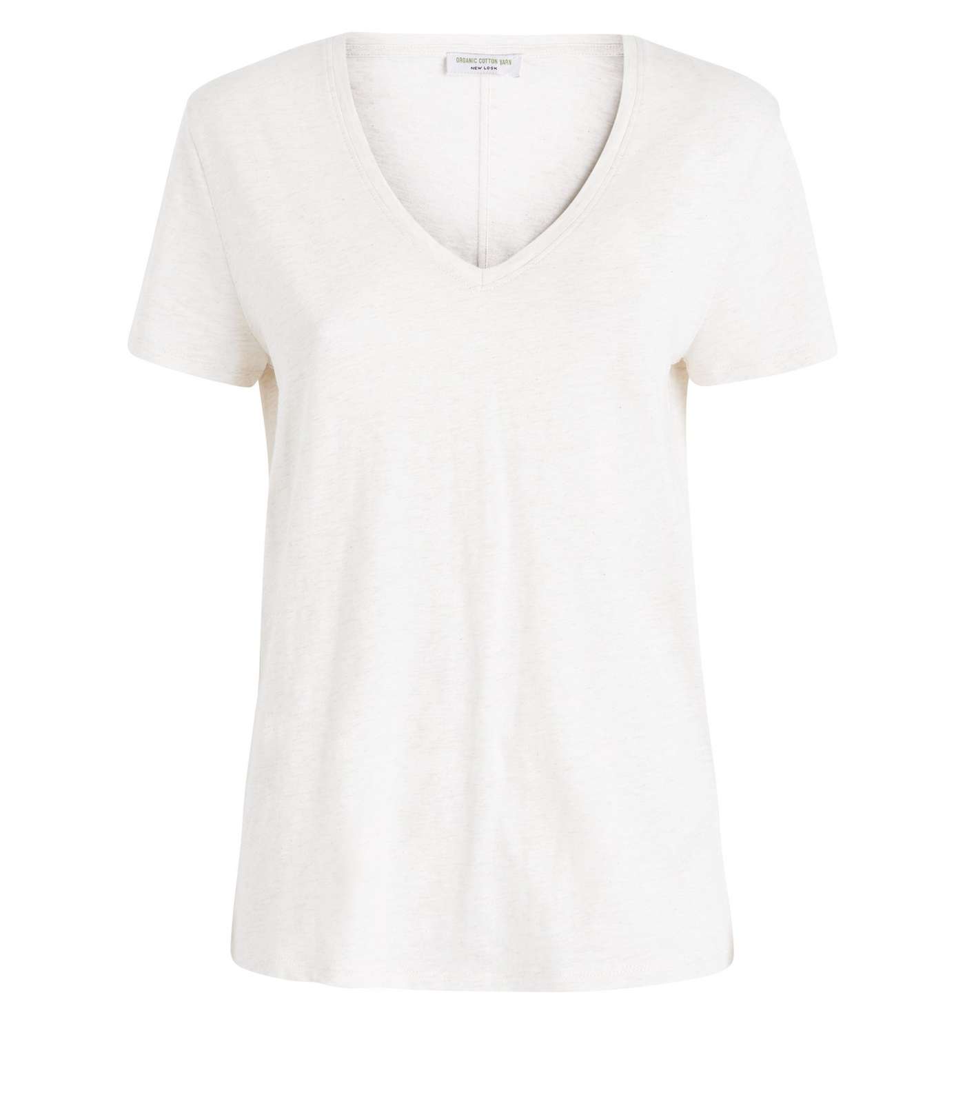 Cream Organic Cotton V Neck T-Shirt Image 4