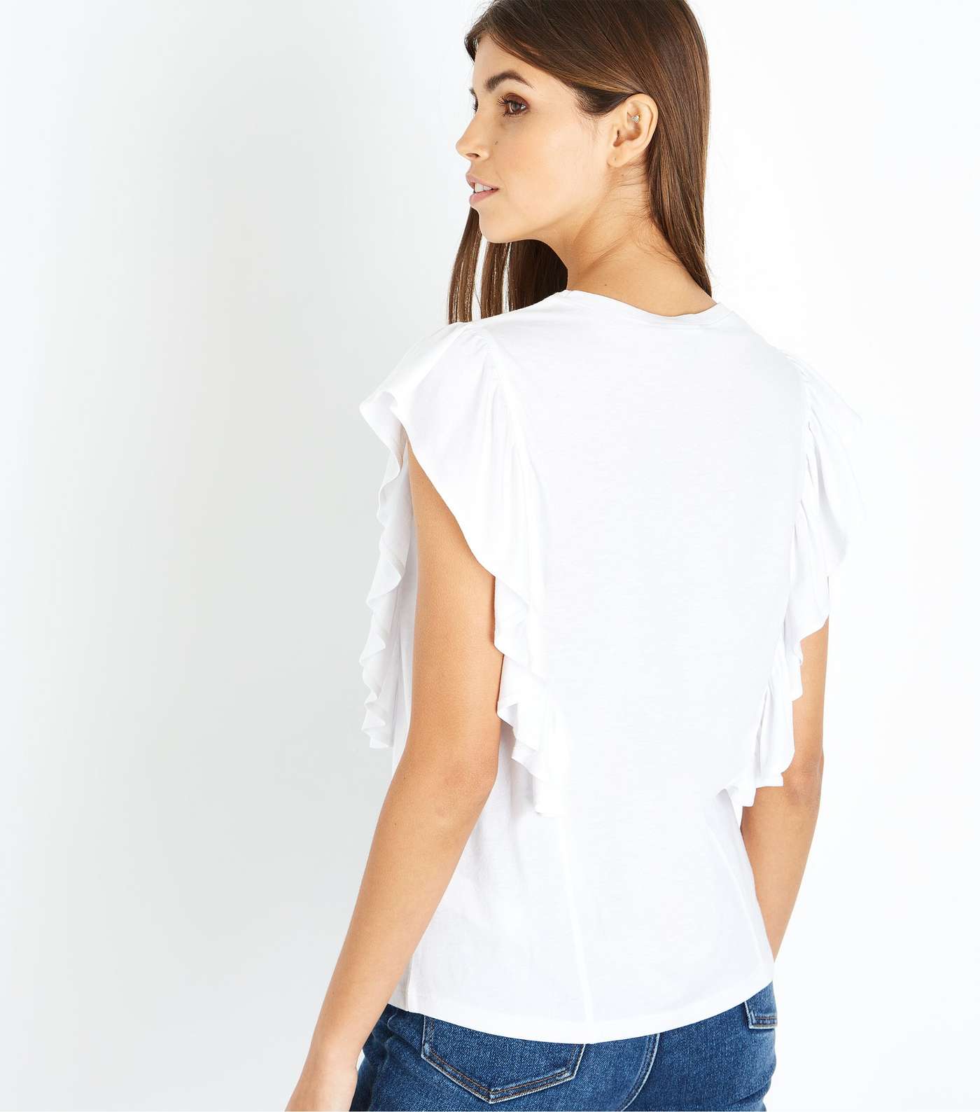 White Frill Trim T-Shirt  Image 3