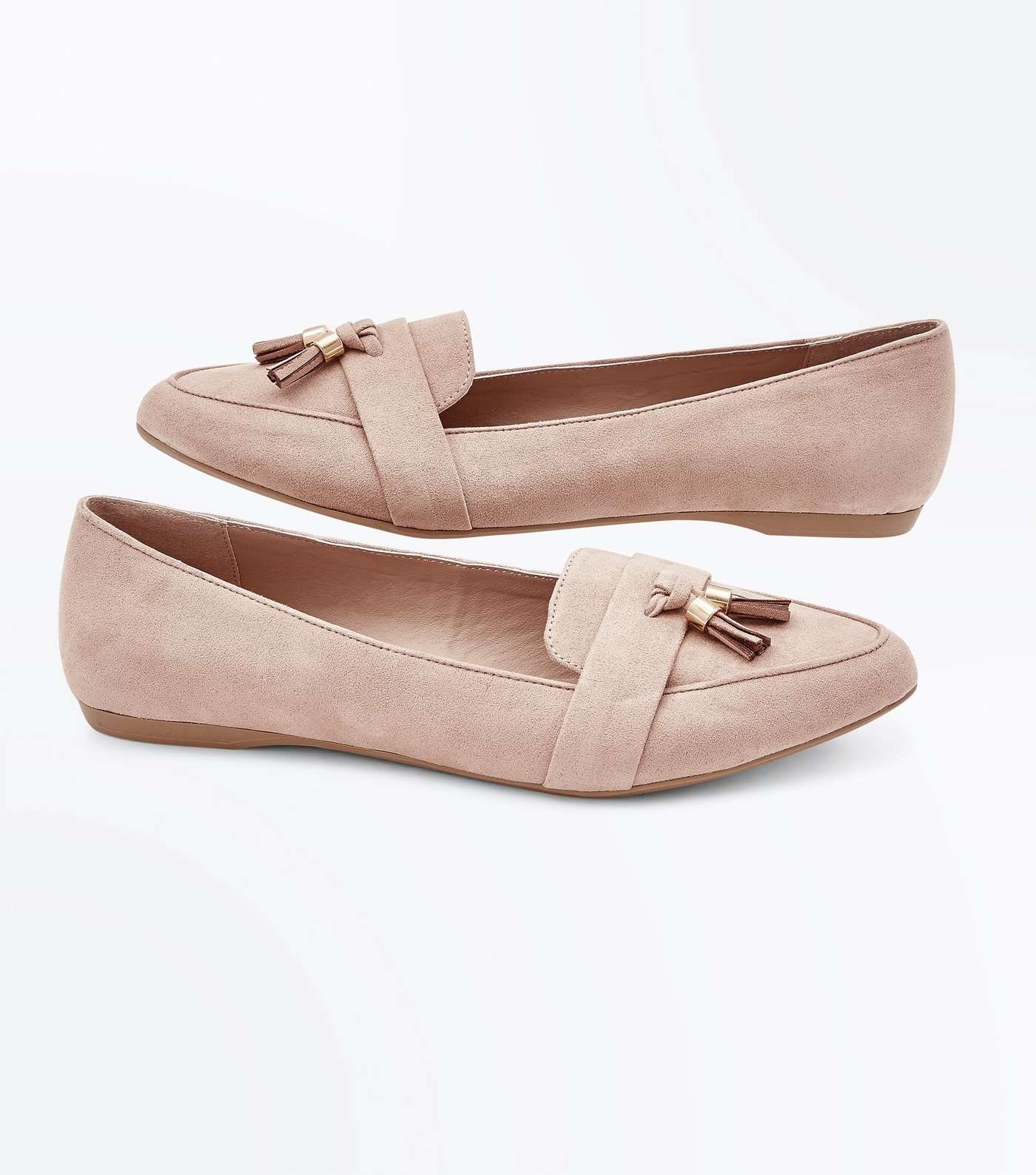 Wide Fit Nude Suedette Tassel Pointed Loafers Image 3