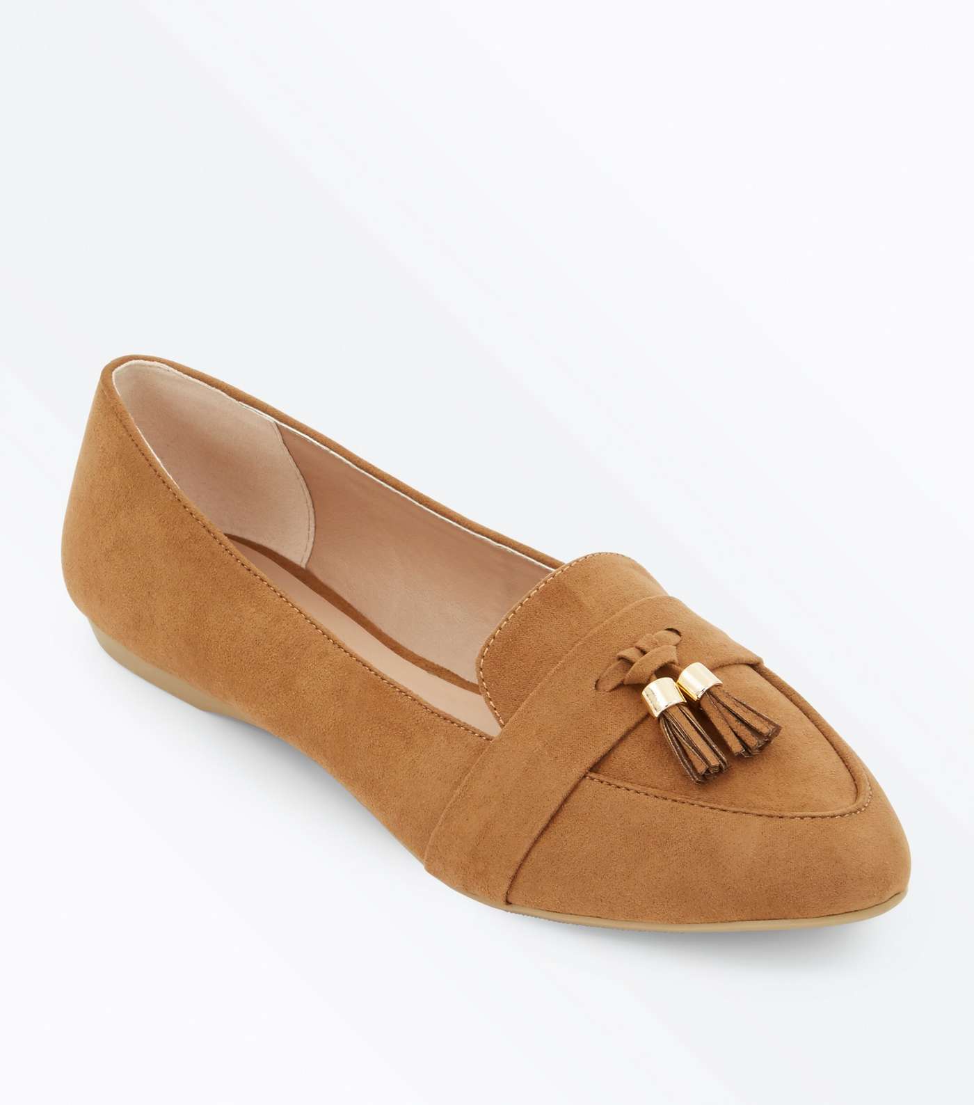 Wide Fit Tan Suedette Tassel Pointed Loafers