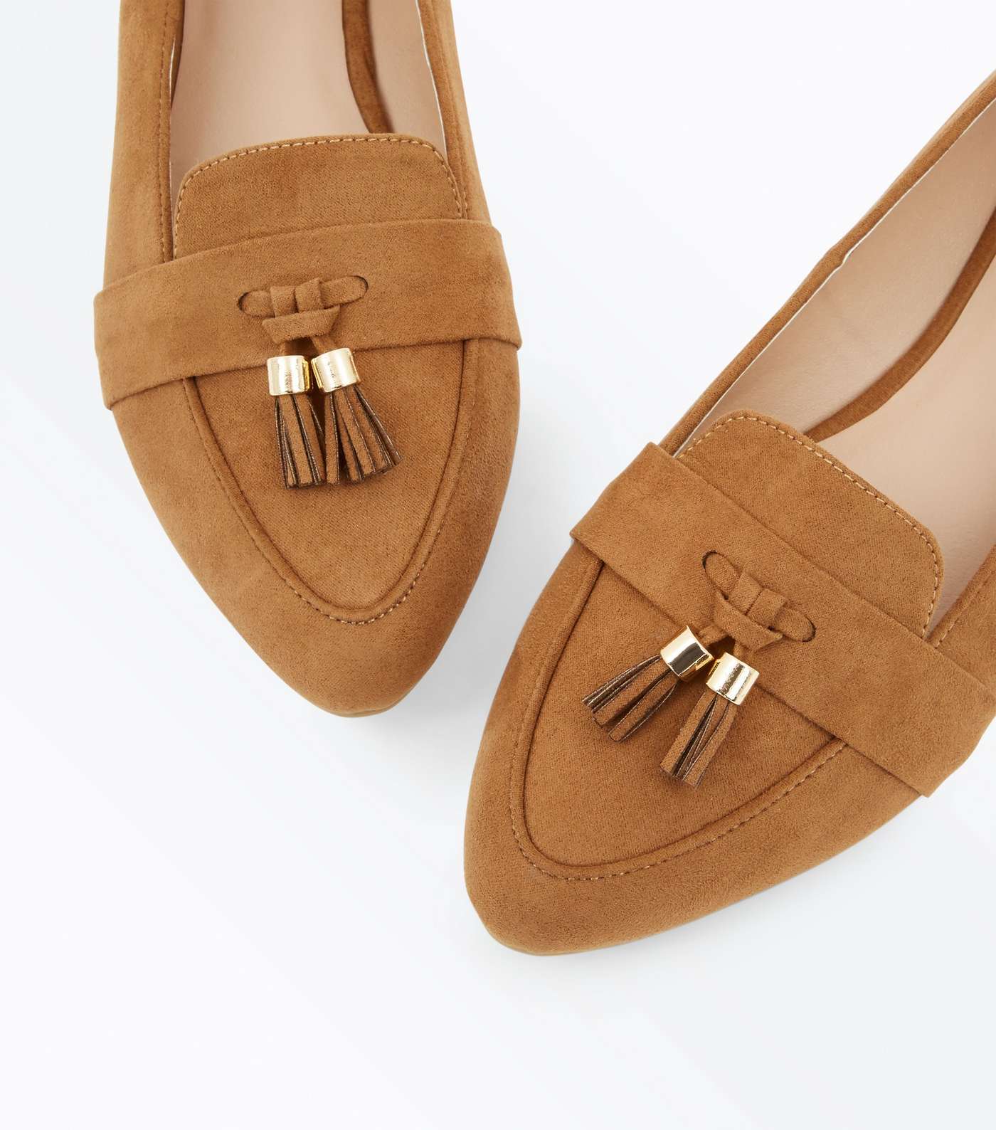 Wide Fit Tan Suedette Tassel Pointed Loafers Image 3